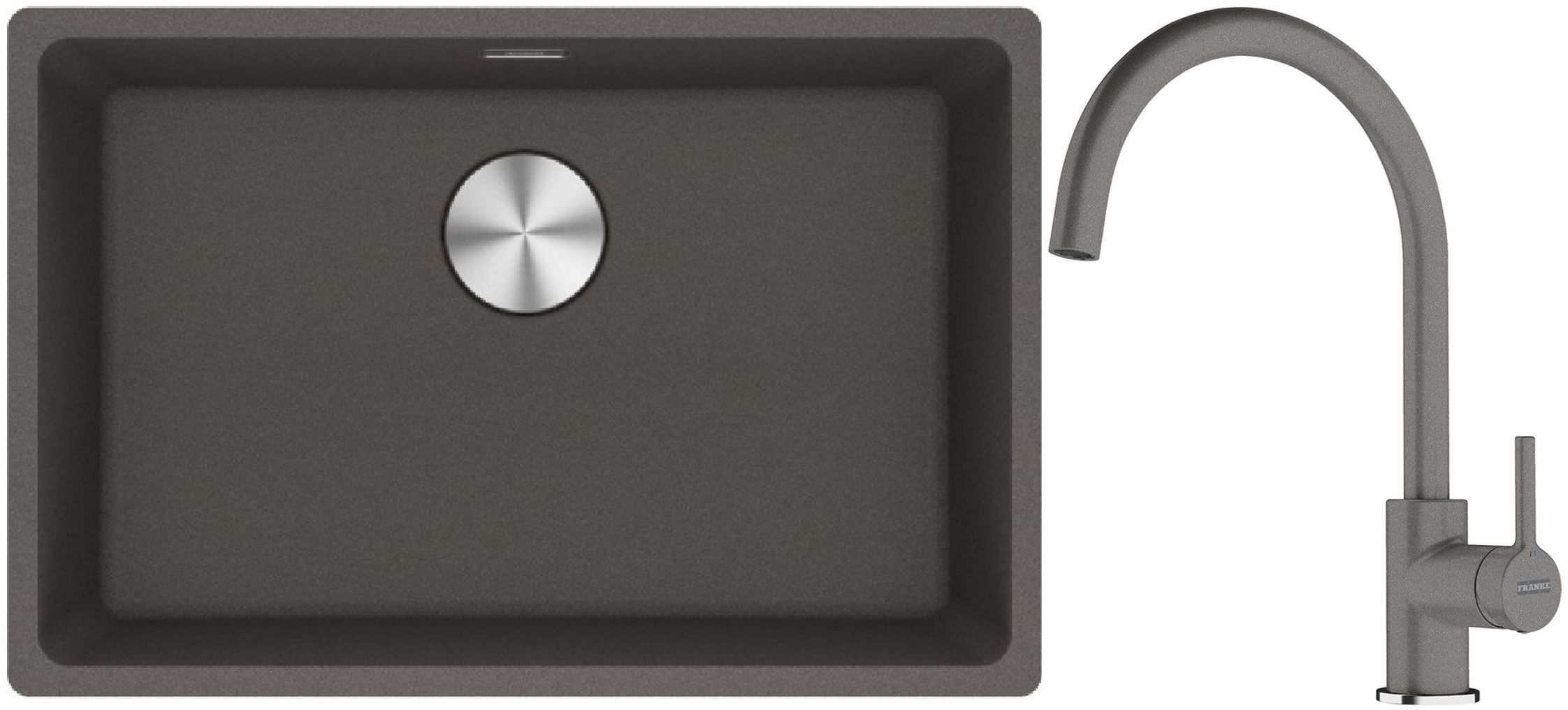 Franke Maris zlewozmywak granitowy 65,3x43,3 cm łupkowy szary z baterią kuchenną Lina kamienny szary (1250716376, 1150626022)