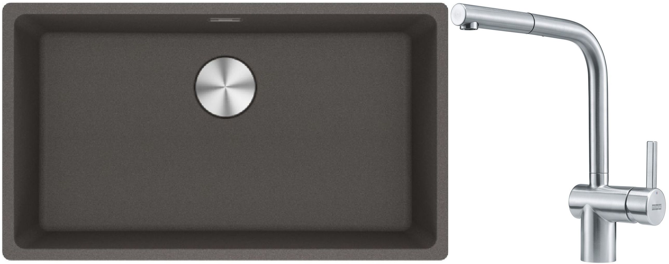 Franke Maris MRG 110-72 zlewozmywak granitowy 75,3x43,3 cm szary/grafitowy/onyx z baterią kuchenną Atlas stal szlachetna (1250716377, ...