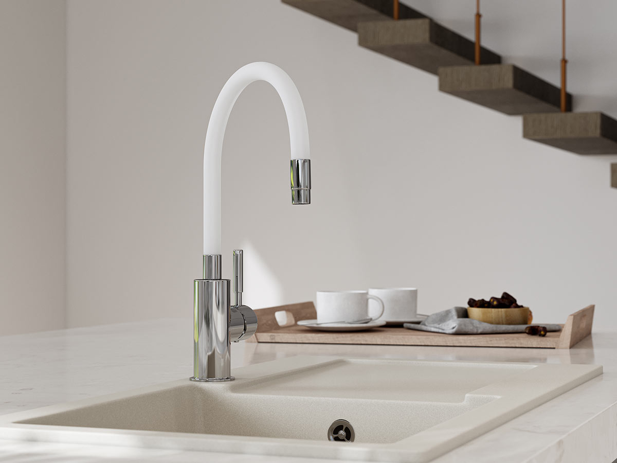 Ferro Zumba bateria kuchenna z elastyczną wylewką chrom/biały BZA4W - Wysyłka w 24h