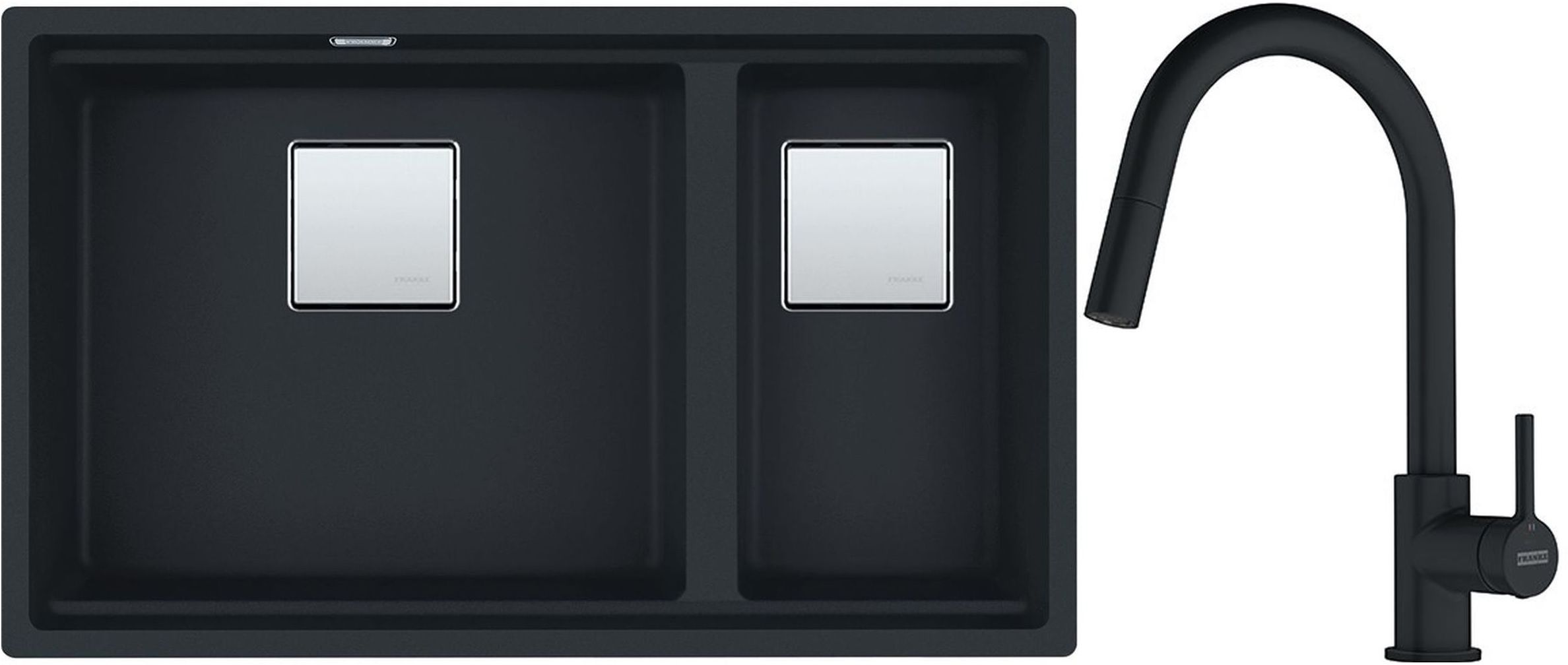 Franke Kanon KNG 120 zlewozmywak 76x46 cm Fragranite czarny mat z baterią kuchenną Lina Pull-Out czarny mat (1250633004, 1150626053)