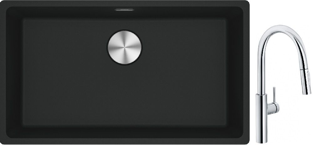 Franke Maris MRG 110-72 zlewozmywak 72x40 cm Fragranite czarny mat z baterią kuchenną Pescara L Slide-In chrom (1250687260, 1150538940)