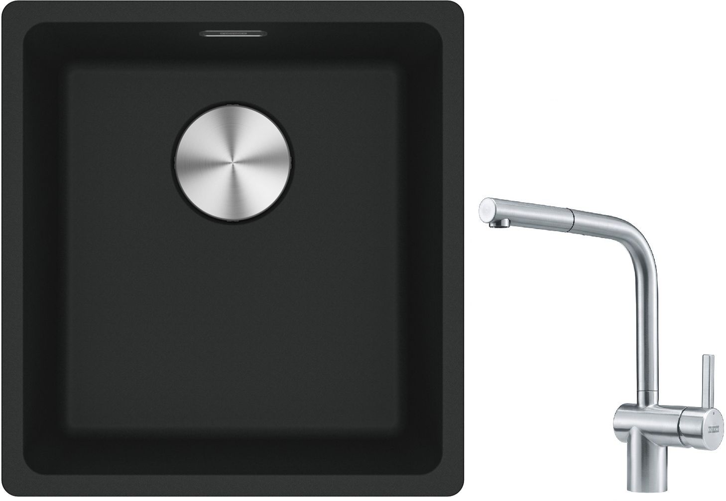 Franke Maris MRG 110-37 zlewozmywak 40x37 cm Fragranite onyx z baterią kuchenną Atlas stal szlachetna (1250687249, 1150521439)