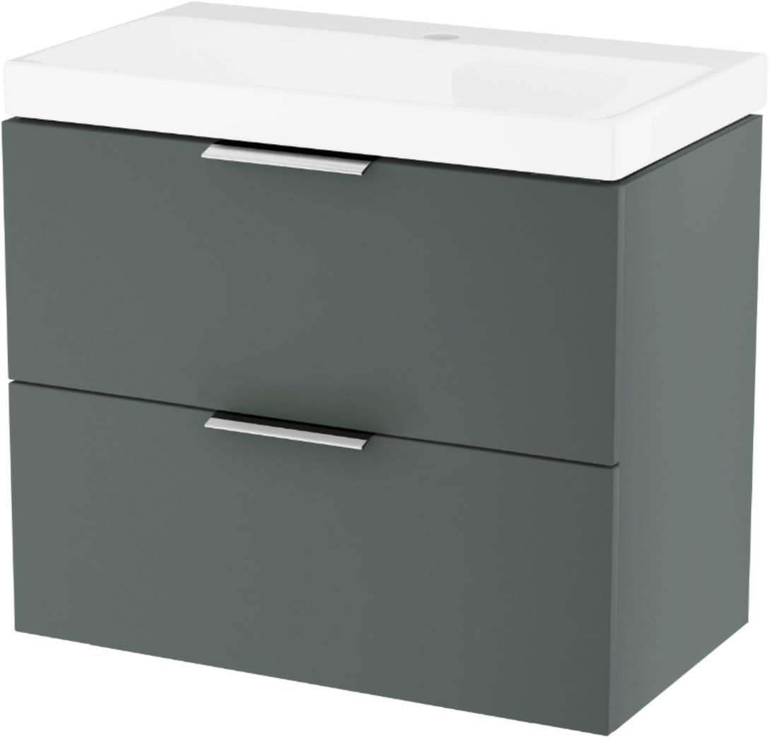 Zestaw Excellent Blanko umywalka z szafką 65 cm i uchwytami meblowymi zielony mat/biały/chrom MLEX.6317.KPL.640.GNCR