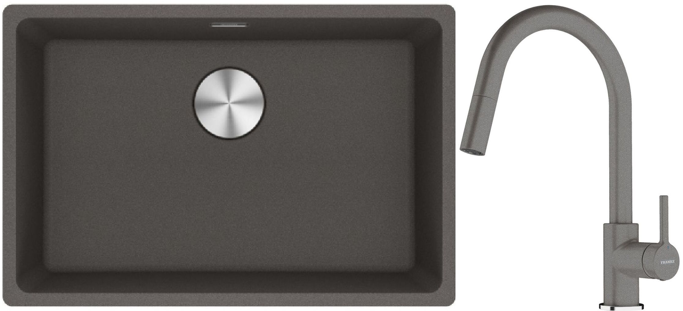 Franke Maris zlewozmywak granitowy 65,3x43,3 cm łupkowy szary z baterią kuchenną Lina kamienny szary (1250716376, 1150626057)