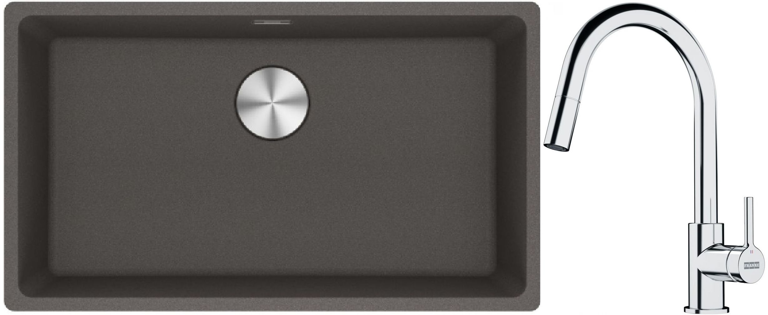 Franke Maris MRG 110-72 zlewozmywak granitowy 75,3x43,3 cm szary/grafitowy/onyx z baterią kuchenną Lina chrom (1250716377, 1150693229)