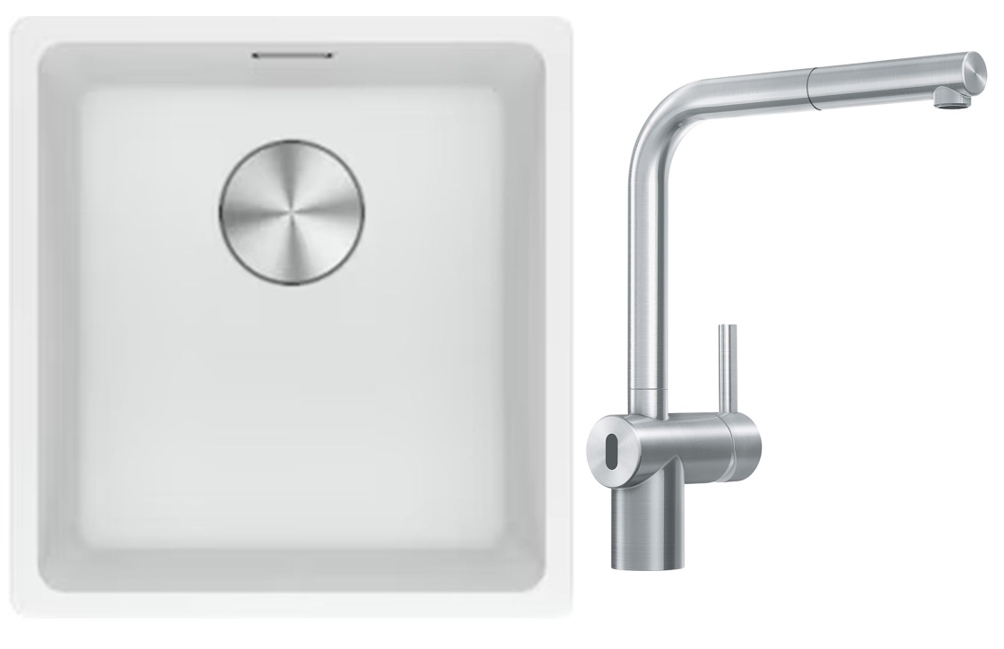 Franke Maris MRG 110-37 zlewozmywak 40x37 cm Fragranite biały polarny z baterią kuchenną Atlas Neo Sensor stal szlachetna (1250687251, ...