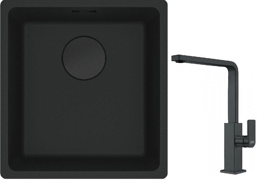 Franke Maris MRG 110-37 zlewozmywak 40x37 cm Fragranit + czarny mat z baterią kuchenną Mythos czarna stal szlachetna (1250697760, ...