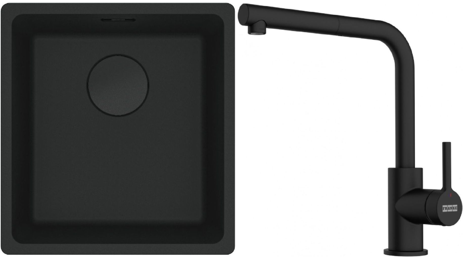 Franke Maris MRG 110-37 zlewozmywak 40x37 cm Fragranit + czarny mat z baterią kuchenną Lina (1250697760, 1150712435)