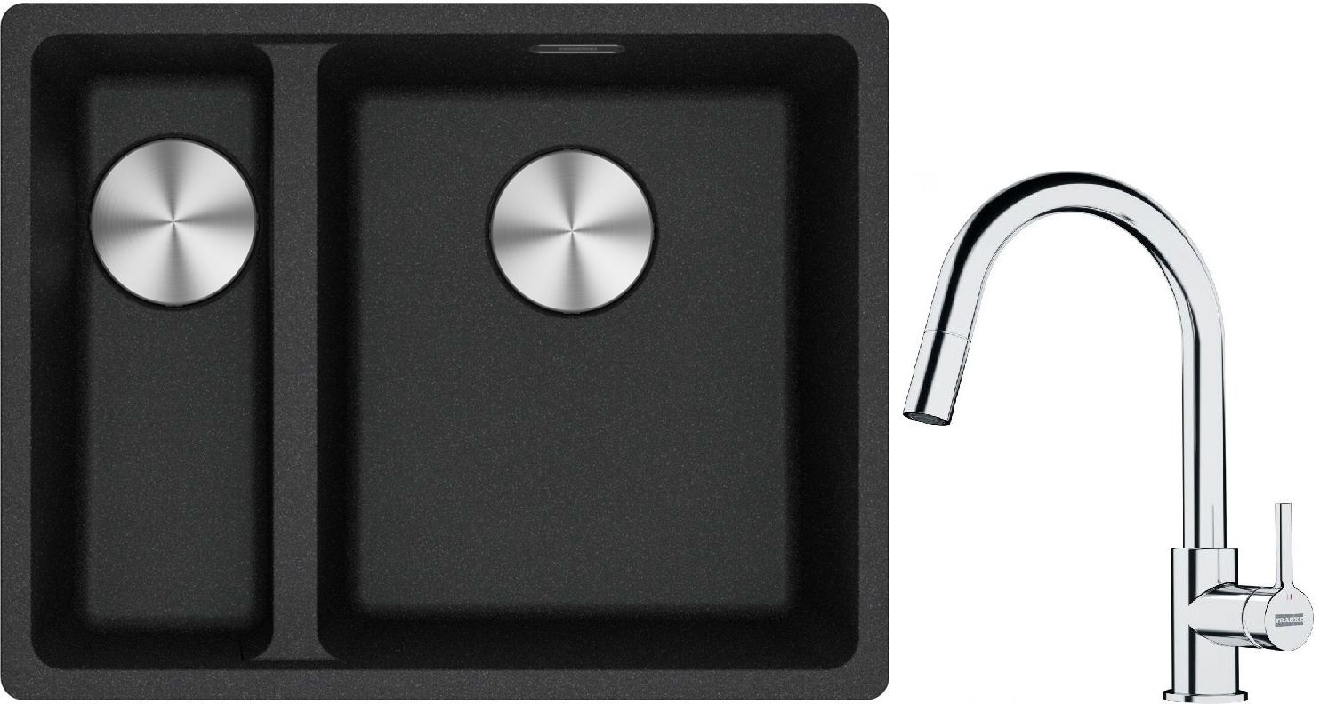 Franke Maris MRG 160-34-15 zlewozmywak 55x43 cm Fragranite onyx z baterią kuchenną Lina chrom (1250687269, 1150693229)