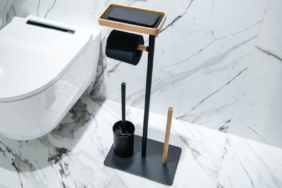 AWD Interior stojak na papier toaletowy ze szczotką WC czarny mat/brązowy AWD02071795 - Wysyłka w 24h