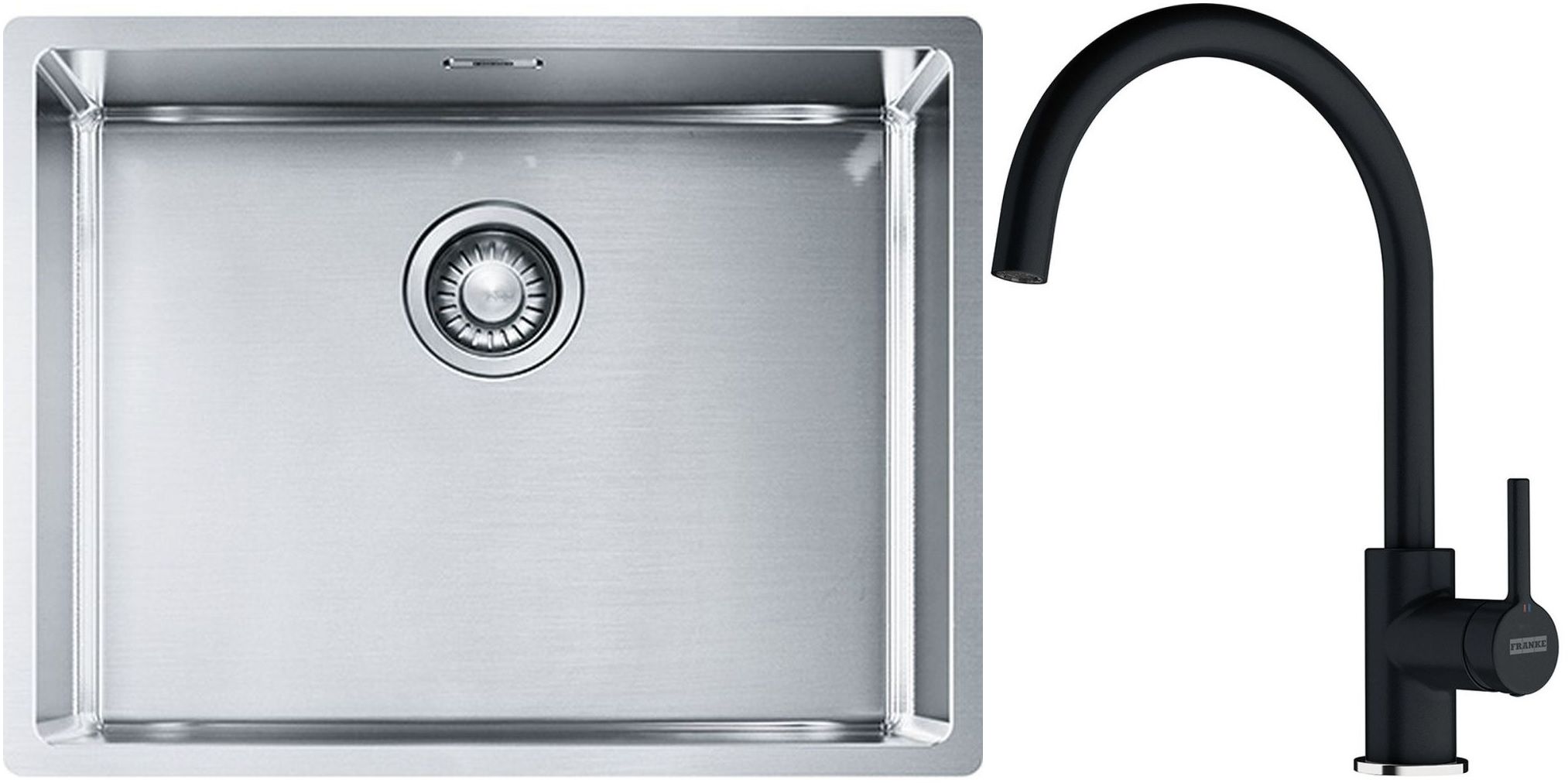Franke Box BXX 110-54/ BXX 210-54 zlewozmywak 58x45 cm stalowy z baterią kuchenną Lina onyx (1270453660, 1150626020)