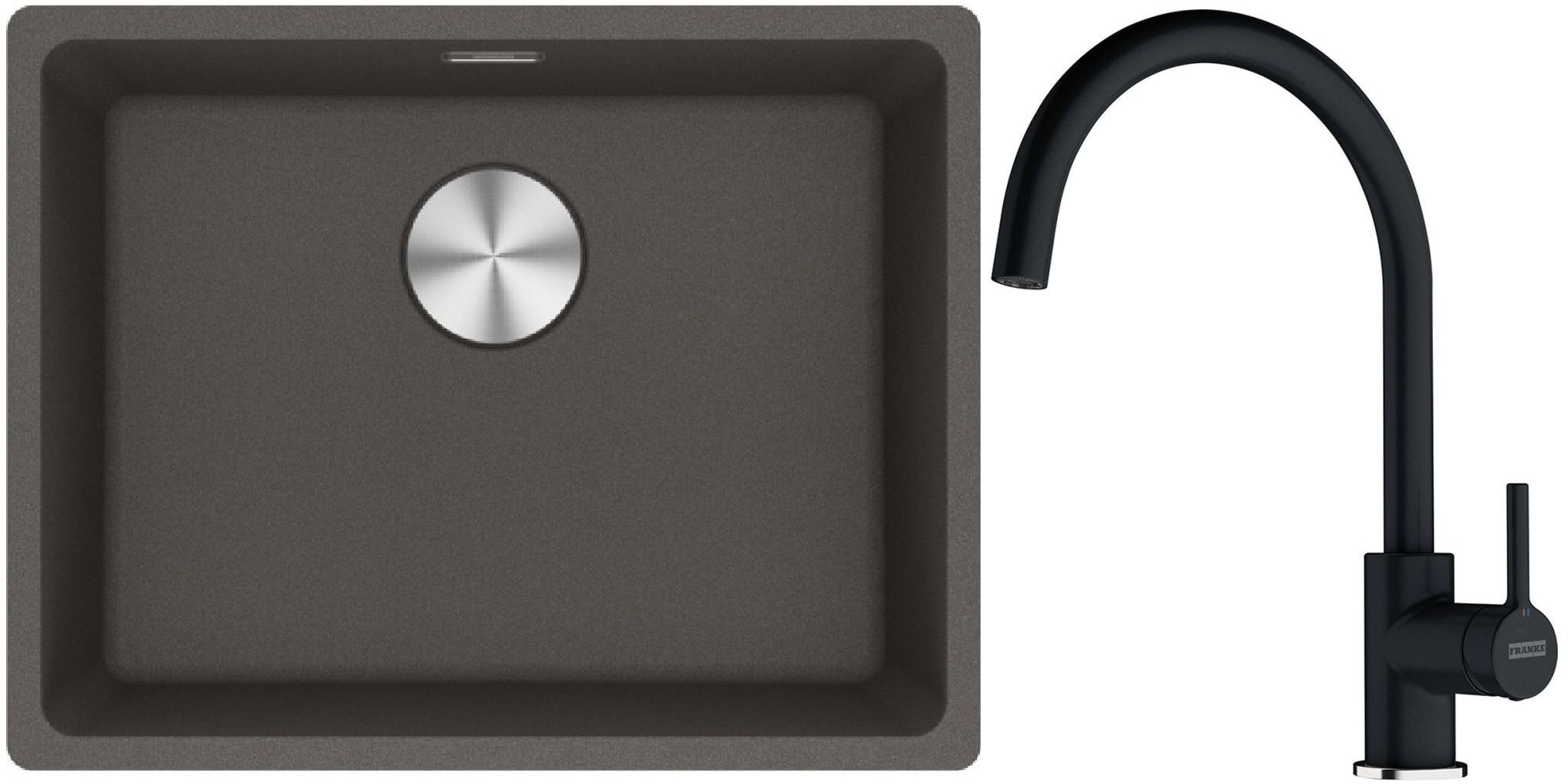 Franke Maris MRG 110-52 zlewozmywak granitowy 55,3x43,3 cm łupkowy szary z baterią kuchenną Lina onyx (1250716375, 1150626020)