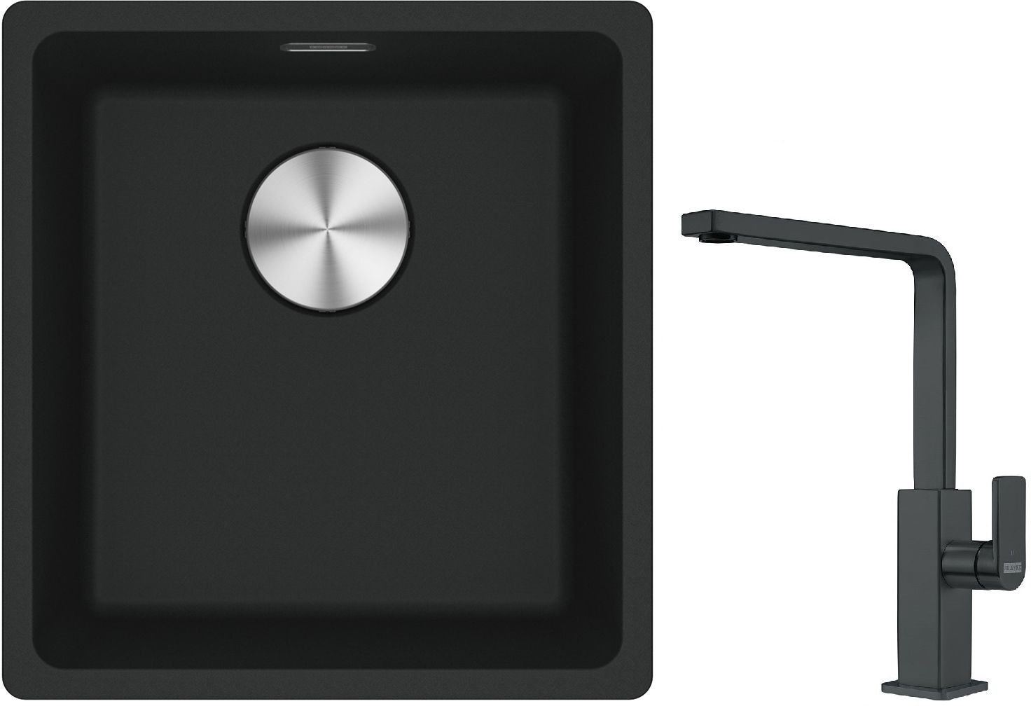 Franke Maris MRG 110-37 zlewozmywak 40x37 cm Fragranite czarny mat z baterią kuchenną Mythos czarna stal szlachetna (1250687248, ...