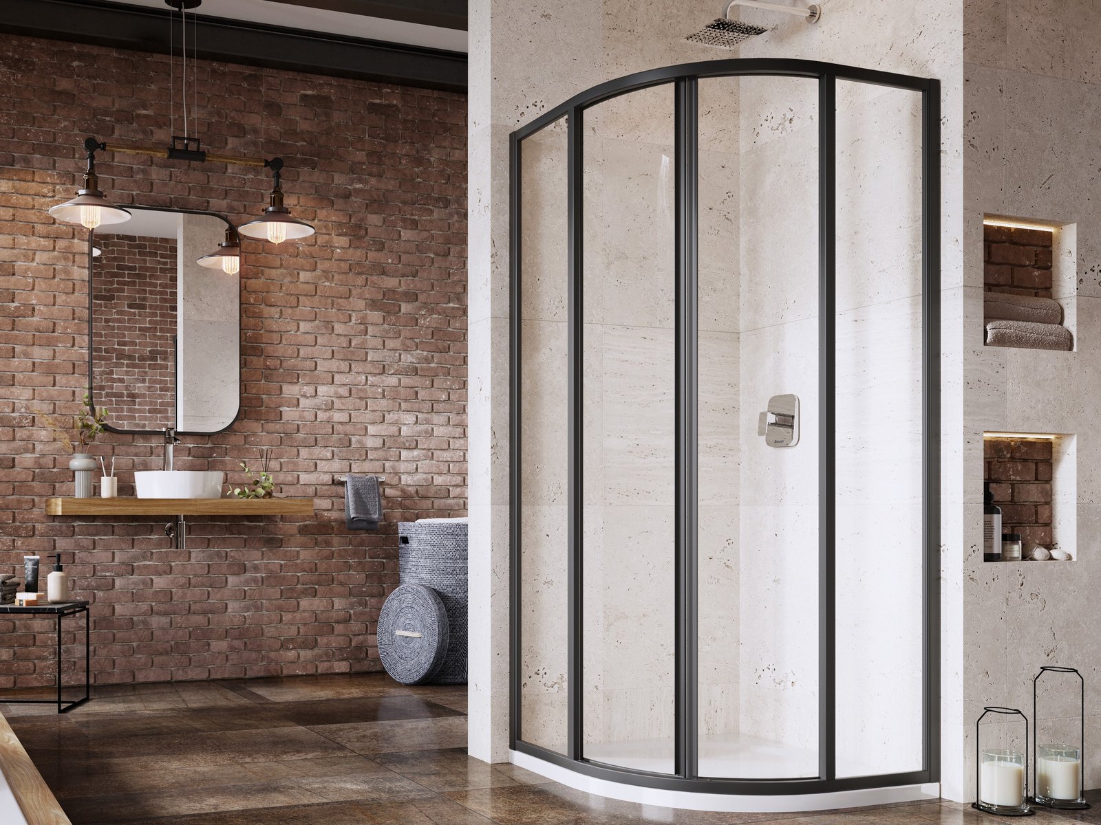 Ravak Supernova SKCP4-80 kabina prysznicowa 80x80 cm półokrągła czarny mat/szkło przezroczyste 3114O302Z1