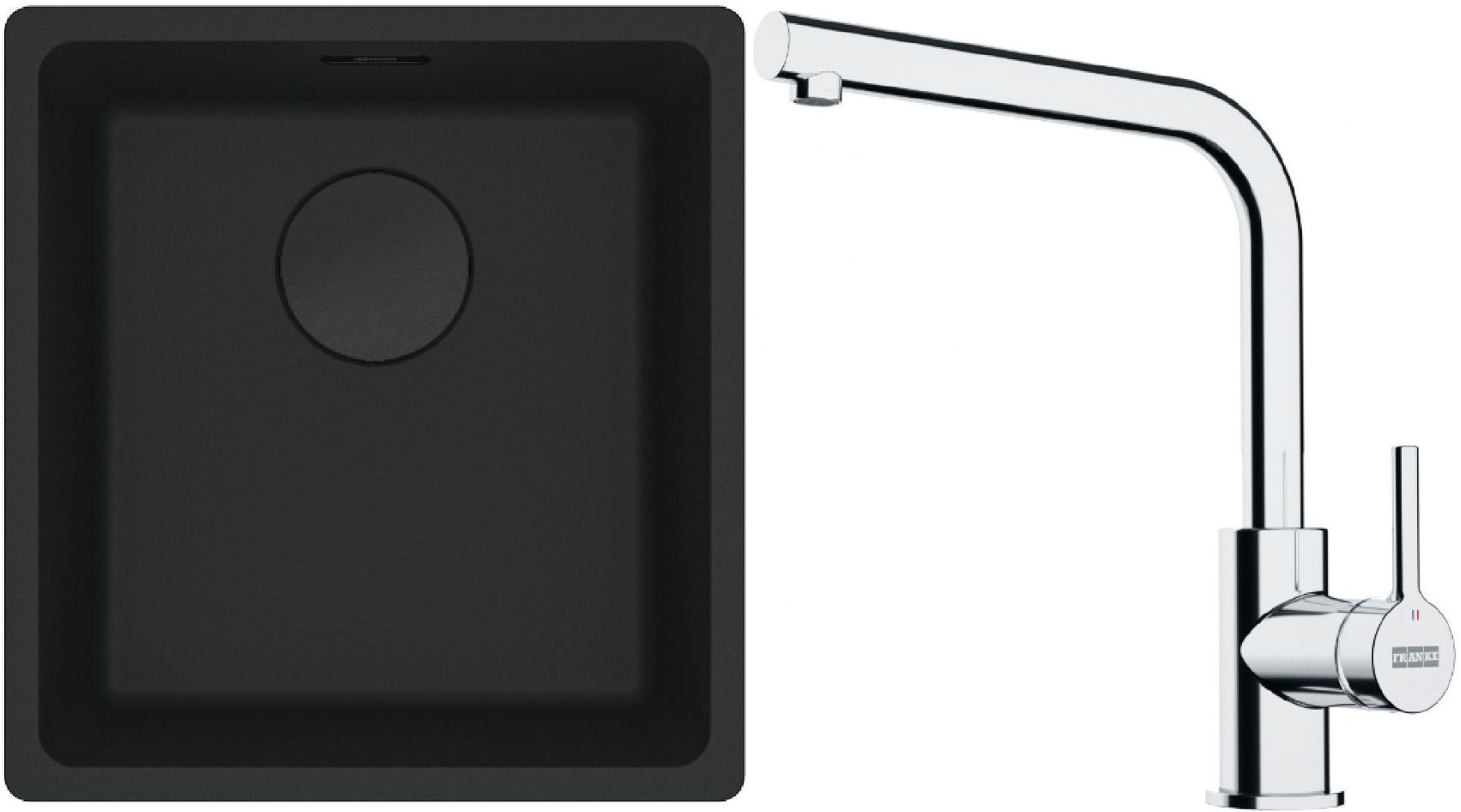 Franke Maris MRG 110-37 zlewozmywak 40x37 cm Fragranit + czarny mat z baterią kuchenną Lina chrom (1250697760, 1150693230)