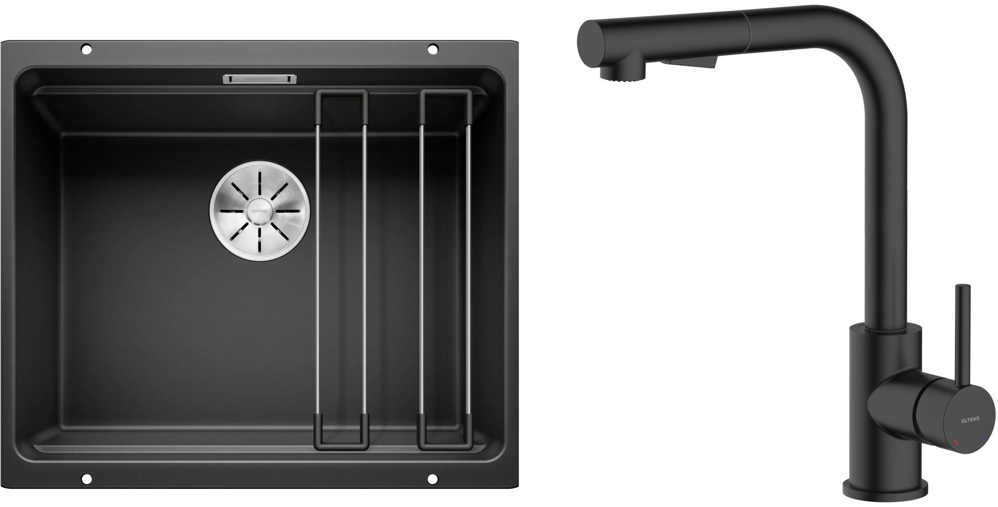 Zestaw Blanco Etagon 500-U zlewozmywak granitowy 53x46 cm z baterią kuchenną Oltens Myvat czarny mat (35205300, 525887) - Wysyłka w 24h