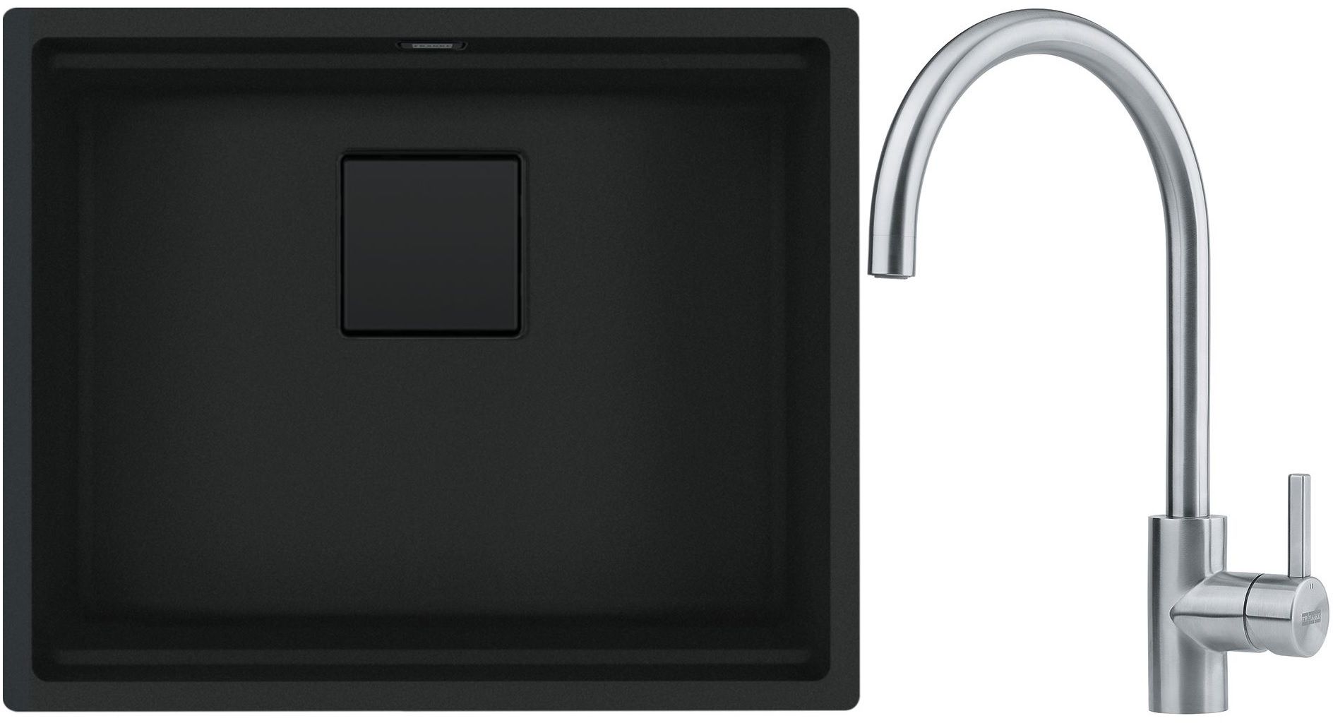 Franke Kanon KNG 110-52 zlewozmywak 56x46 cm Fragranite czarny mat z baterią kuchenną Eos Neo stal szlachetna (1250721150, 1150590044)