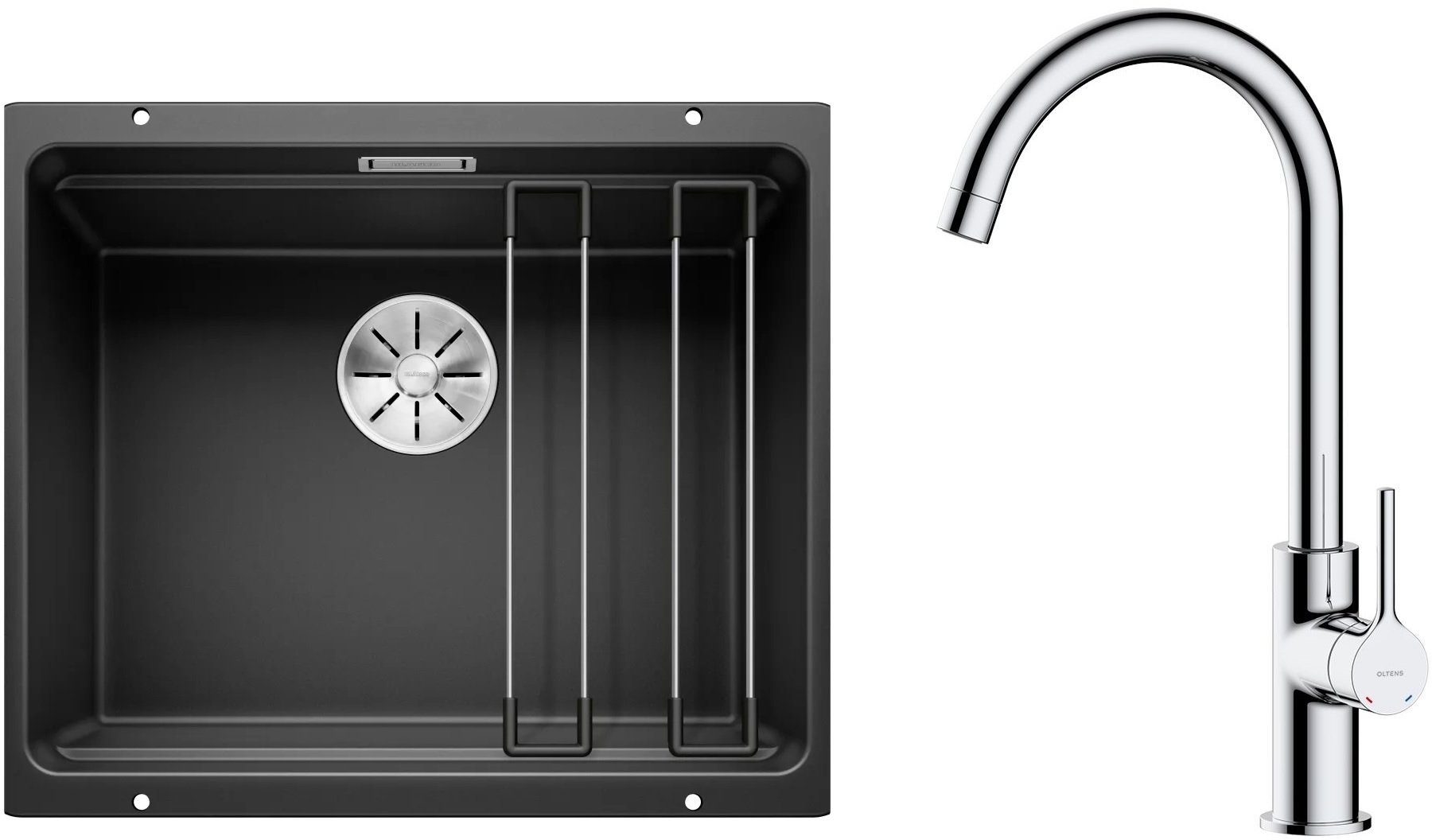 Zestaw Blanco Etagon 500-U zlewozmywak granitowy 53x46 cm z baterią kuchenną Oltens Skafta czarny mat/chrom (35206100, 525887) - Wysyłka w 24h