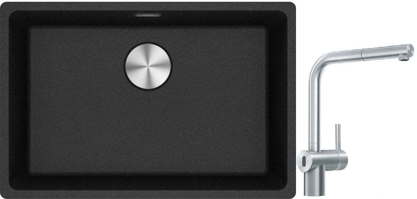 Franke Maris MRG 110-62 zlewozmywak 62x40 cm Fragranite onyx z baterią kuchenną Atlas Neo Sensor stal szlachetna (1250687257, 1150625523)