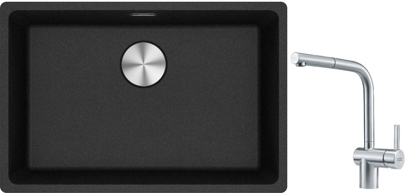 Franke Maris MRG 110-62 zlewozmywak 62x40 cm Fragranite onyx z baterią kuchenną Atlas stal szlachetna (1250687257, 1150521439)