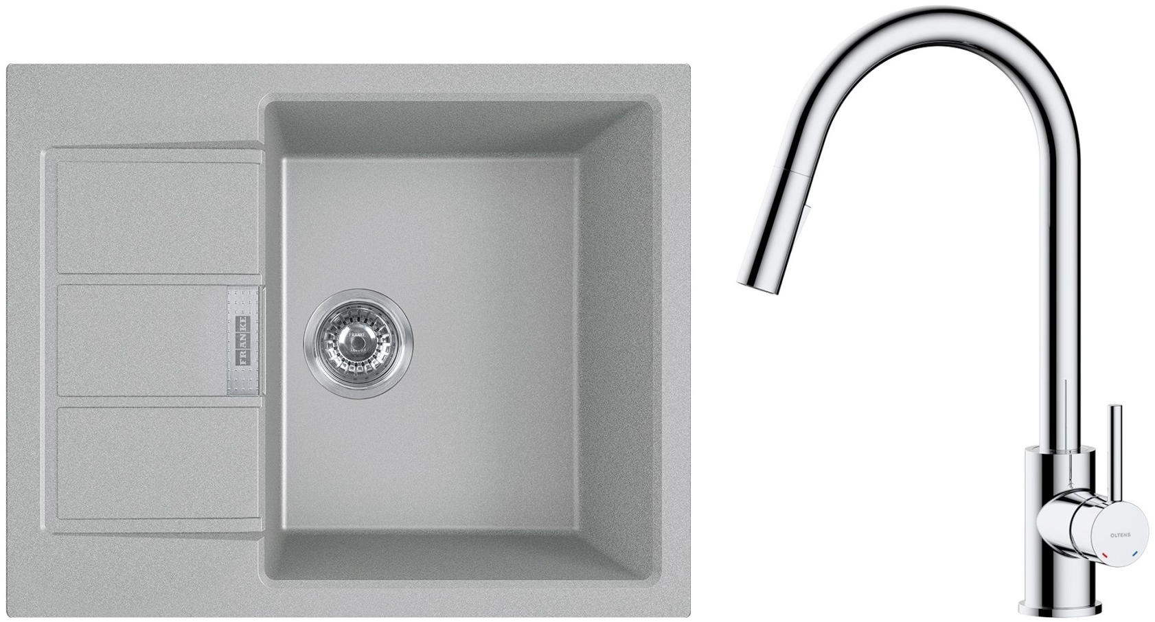 Zestaw Franke Sirius 2.0 S2D 611-62 zlewozmywak 62x50 cm z baterią kuchenną Oltens Litla kamienny szary/chrom (1430618668, 35204100) - Wysyłka w 24h