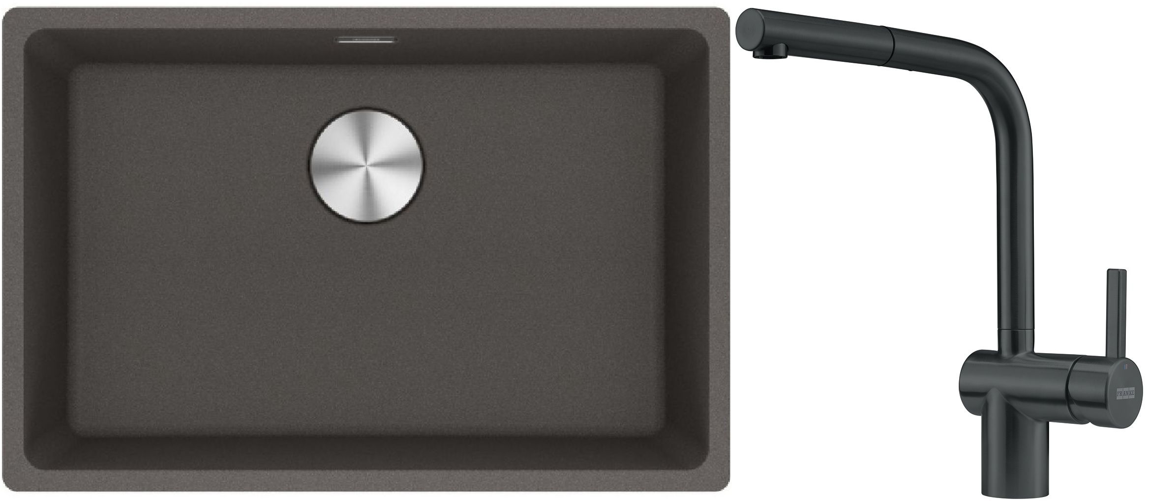 Franke Maris MRG 110-62 zlewozmywak granitowy 65,3x43,3 cm łupkowy szary z baterią kuchenną Atlas czarna stal szlachetna (1250716376, ...