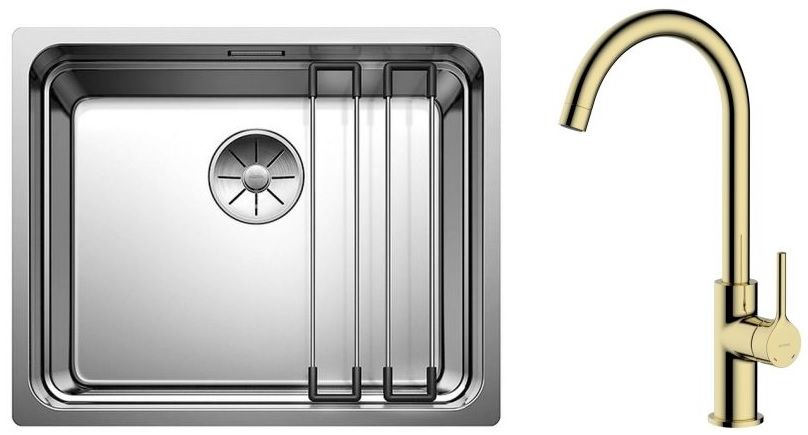 Zestaw Blanco Etagon 500-U zlewozmywak stalowy 54x44 cm z baterią kuchenną Oltens Skafta stojąca złoty połysk (521841, 35206800) - Wysyłka w 24h