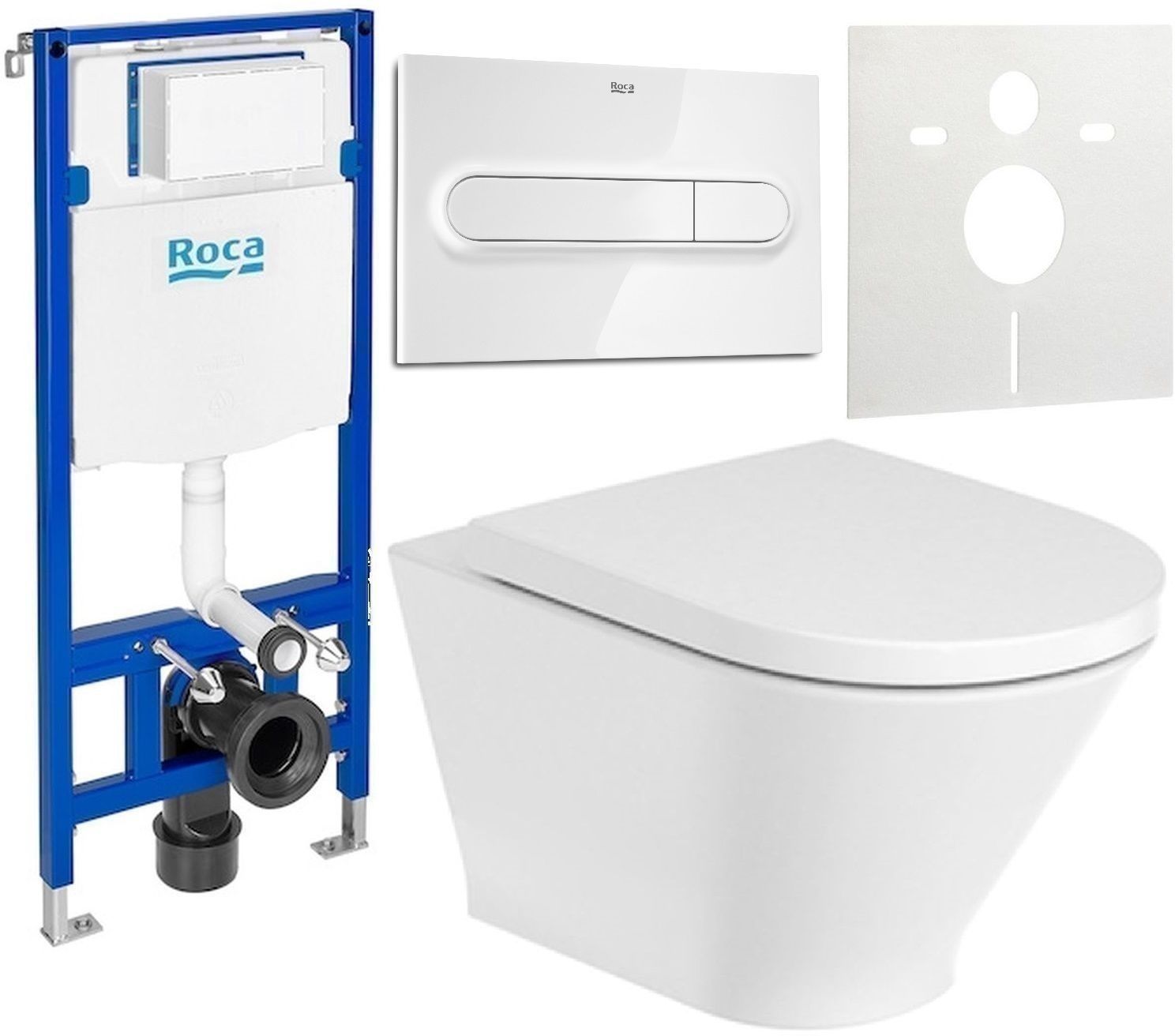 Zestaw Roca Gap Round miska WC wisząca Rimless z deską sedesową wolnoopadającą i stelaż podtynkowy Duplo One z przyciskiem ...