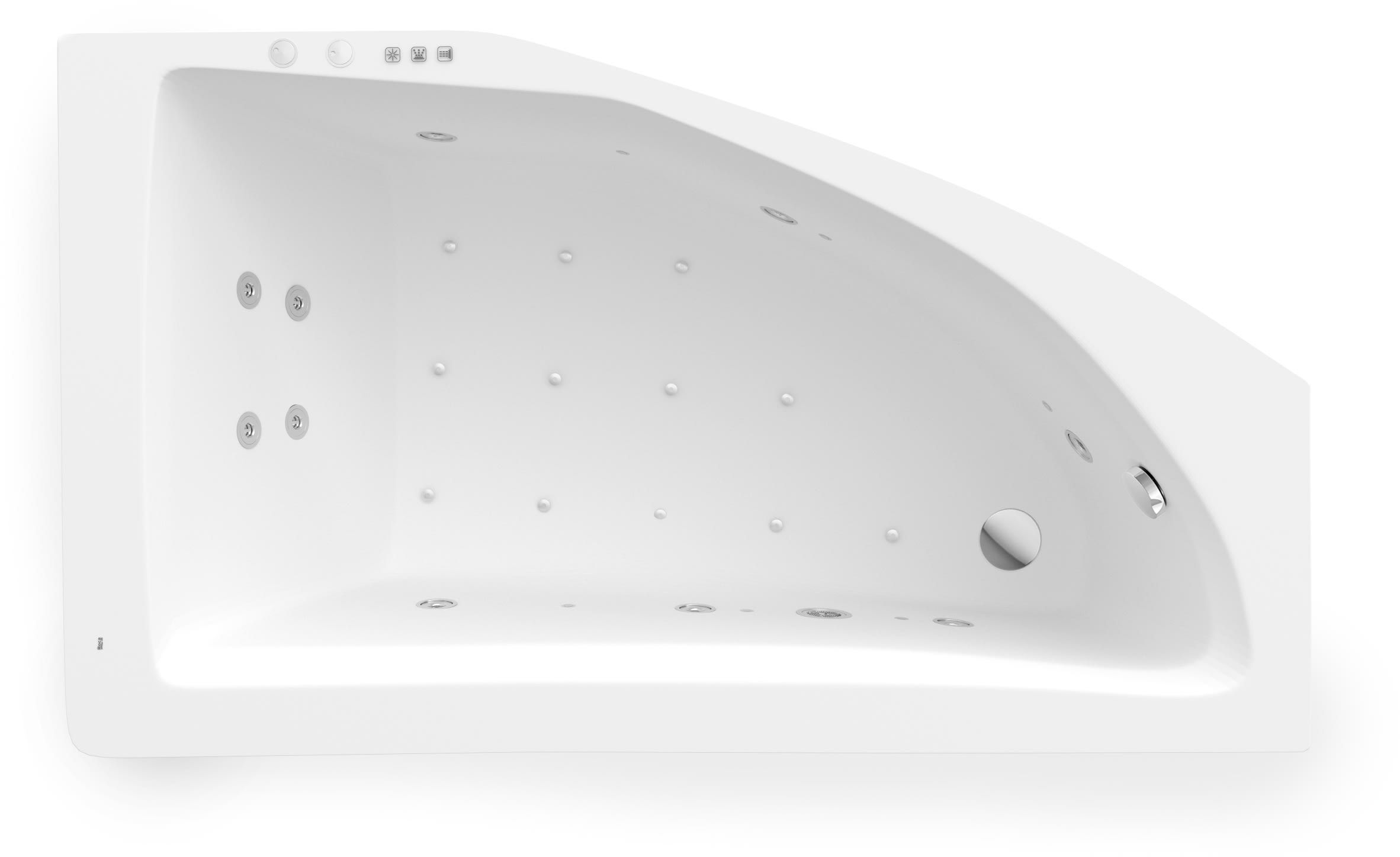 Roca Aquamarina wanna narożna 175x100 cm prawa z hydromasażem Smart WaterAir Plus biała A24T245000