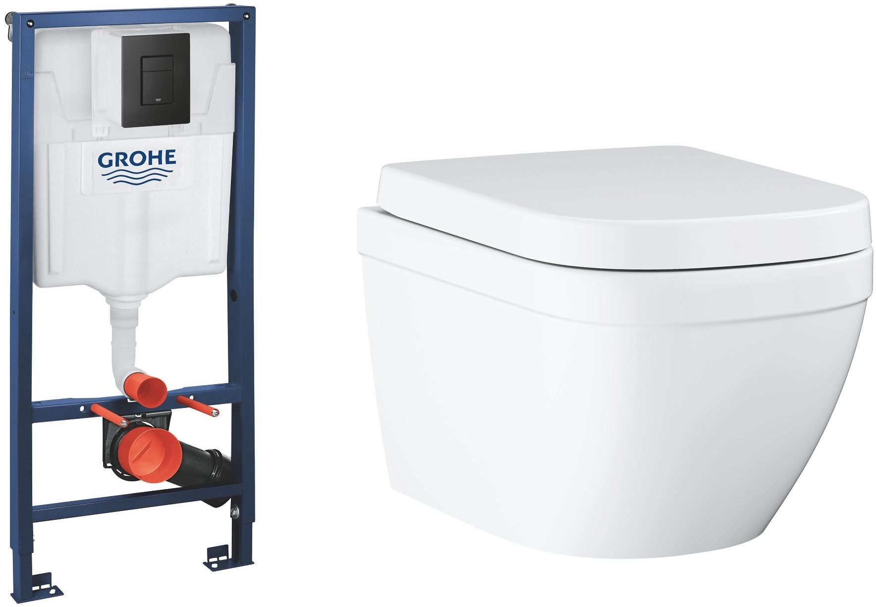 Zestaw Grohe Solido stelaż podtynkowy WC z przyciskiem Even czarny mat i miską WC Euro Ceramic wiszącą z deską wolnoopadającą ...