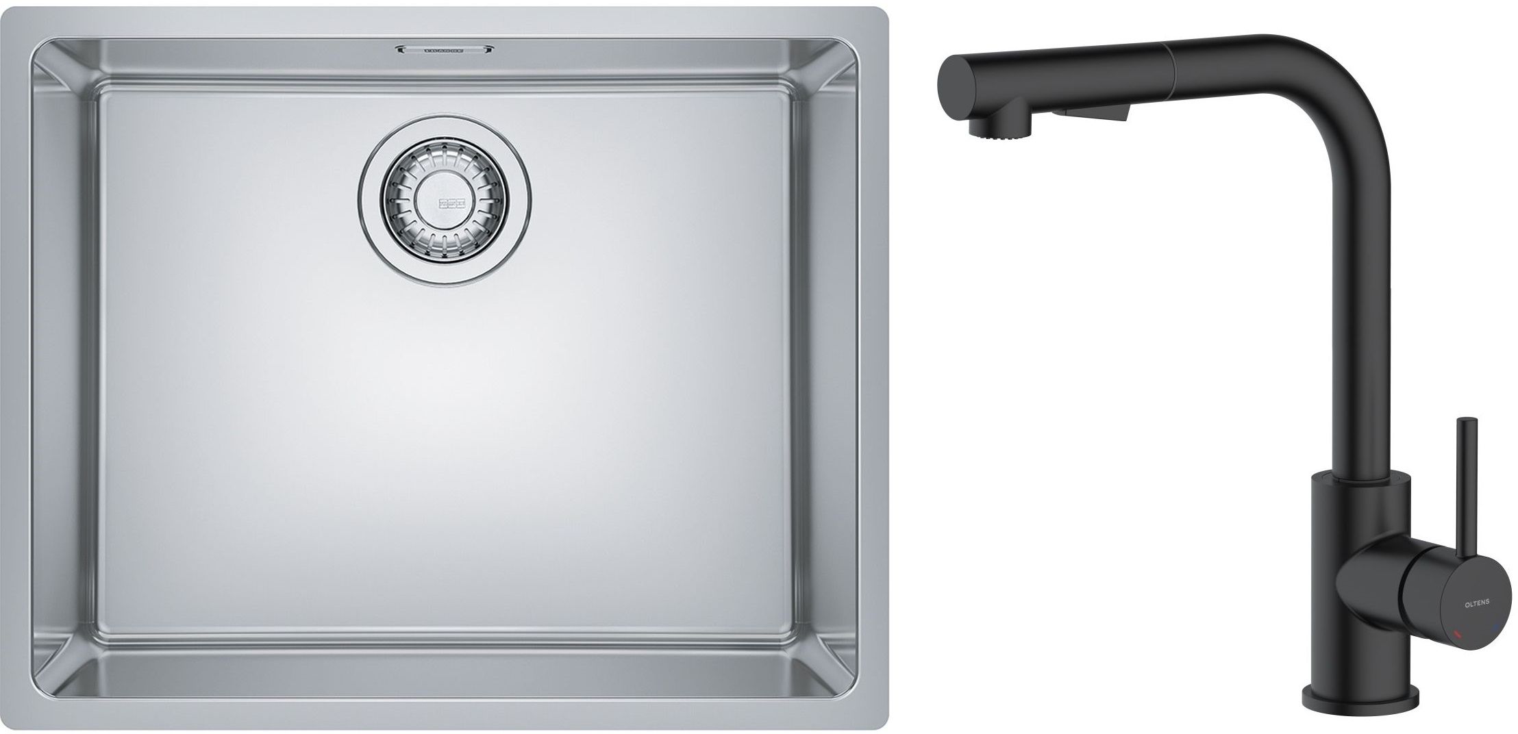 Zestaw Franke Maris 110-50 zlewozmywak stalowy 50x40 cm z baterią kuchenną Oltens Myvat jedwab/czarny mat (1220543996, 35205300) - Wysyłka w 24h