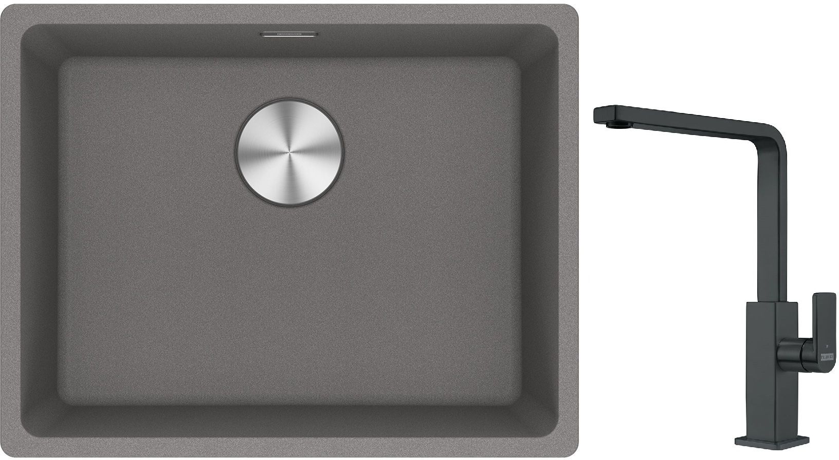 Franke Maris MRG 110-52 zlewozmywak 55x43 cm Fragranite kamienny szary z baterią kuchenną Mythos czarna stal szlachetna (1250687254, ...