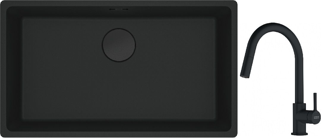 Franke Maris MRG 110-72 zlewozmywak 72x40 cm Fragranite czarny mat z baterią kuchenną Lina czarny mat (1250697757, 1150626053) - Wysyłka w 24h