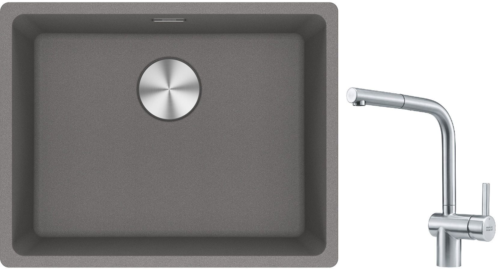Franke Maris MRG 110-52 zlewozmywak 55x43 cm Fragranite kamienny szary z baterią kuchenną Atlas stal szlachetna (1250687254, 1150521439)