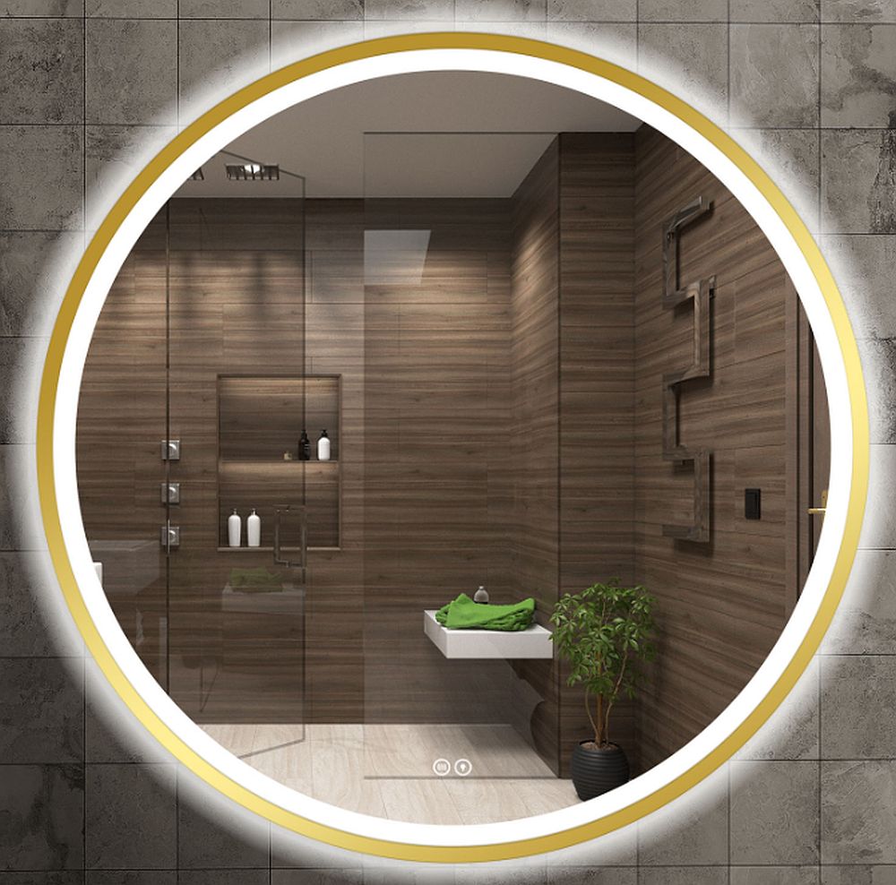 Venti Orion Gold lustro 80 cm okrągłe z oświetleniem z matą grzewczą złoty