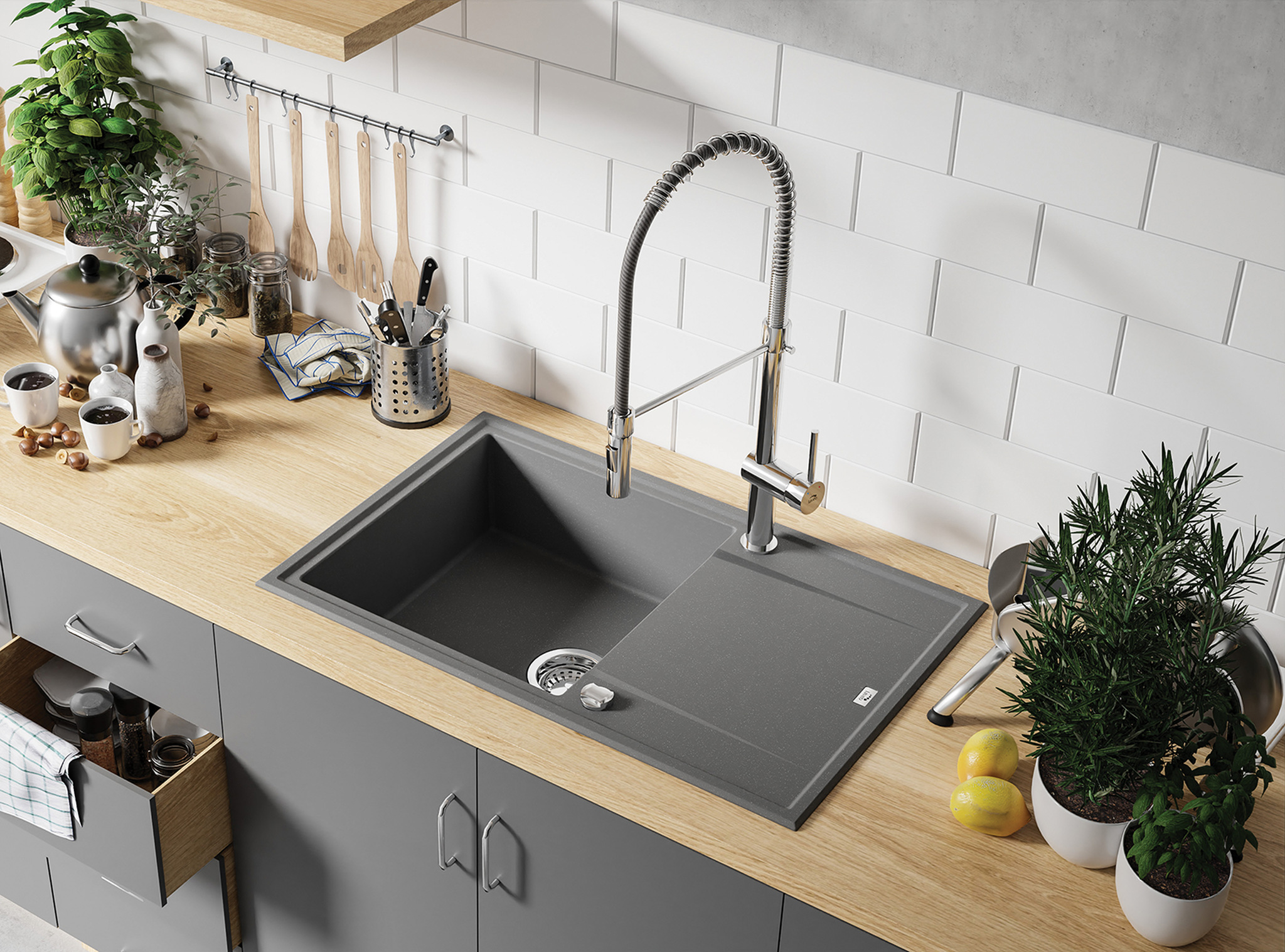 Laveo Megalo zlewozmywak granitowy 78x50 cm szary/grafitowy/onyx SBE511T