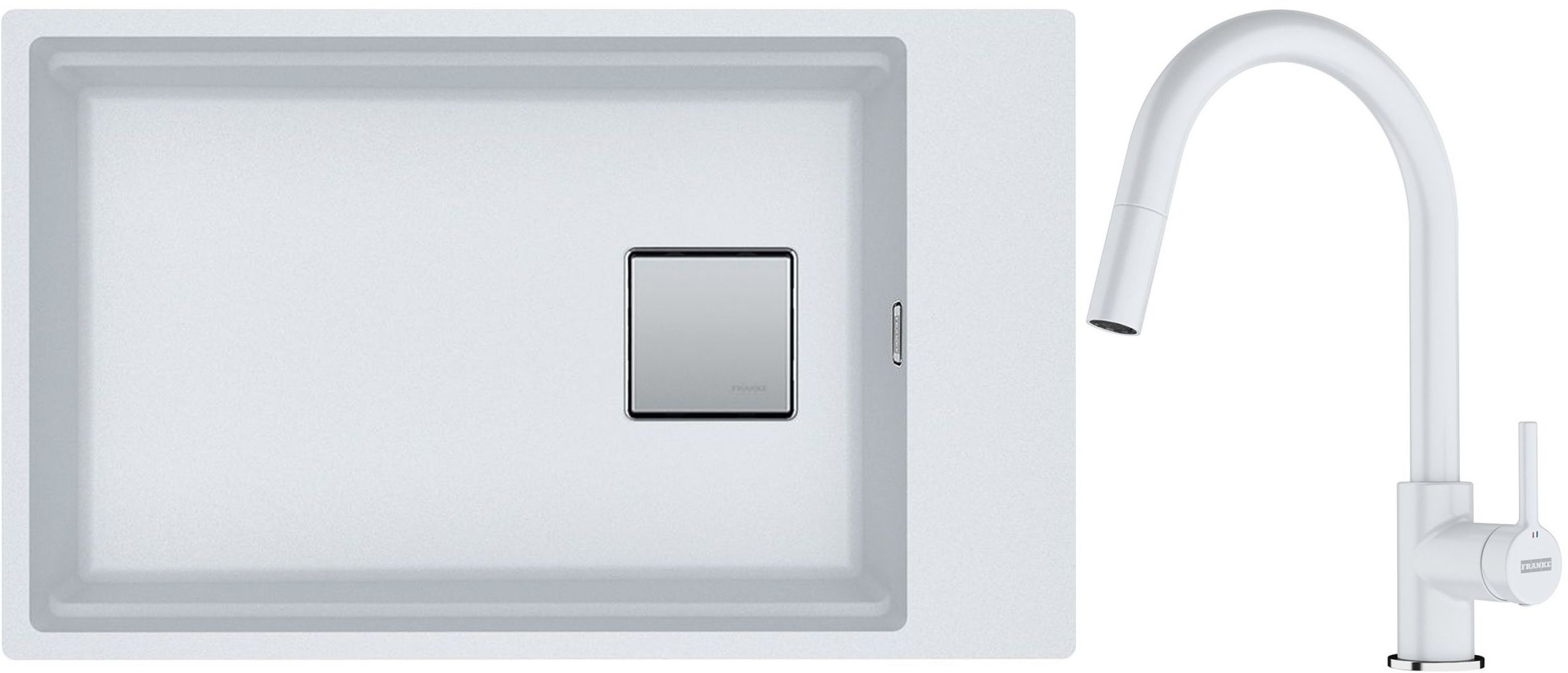 Franke Kanon KNG 110-62 zlewozmywak 62x42 cm Fragranite biały polarny z baterią kuchenną Lina Pull-Out biały polarny (1250528622, ...