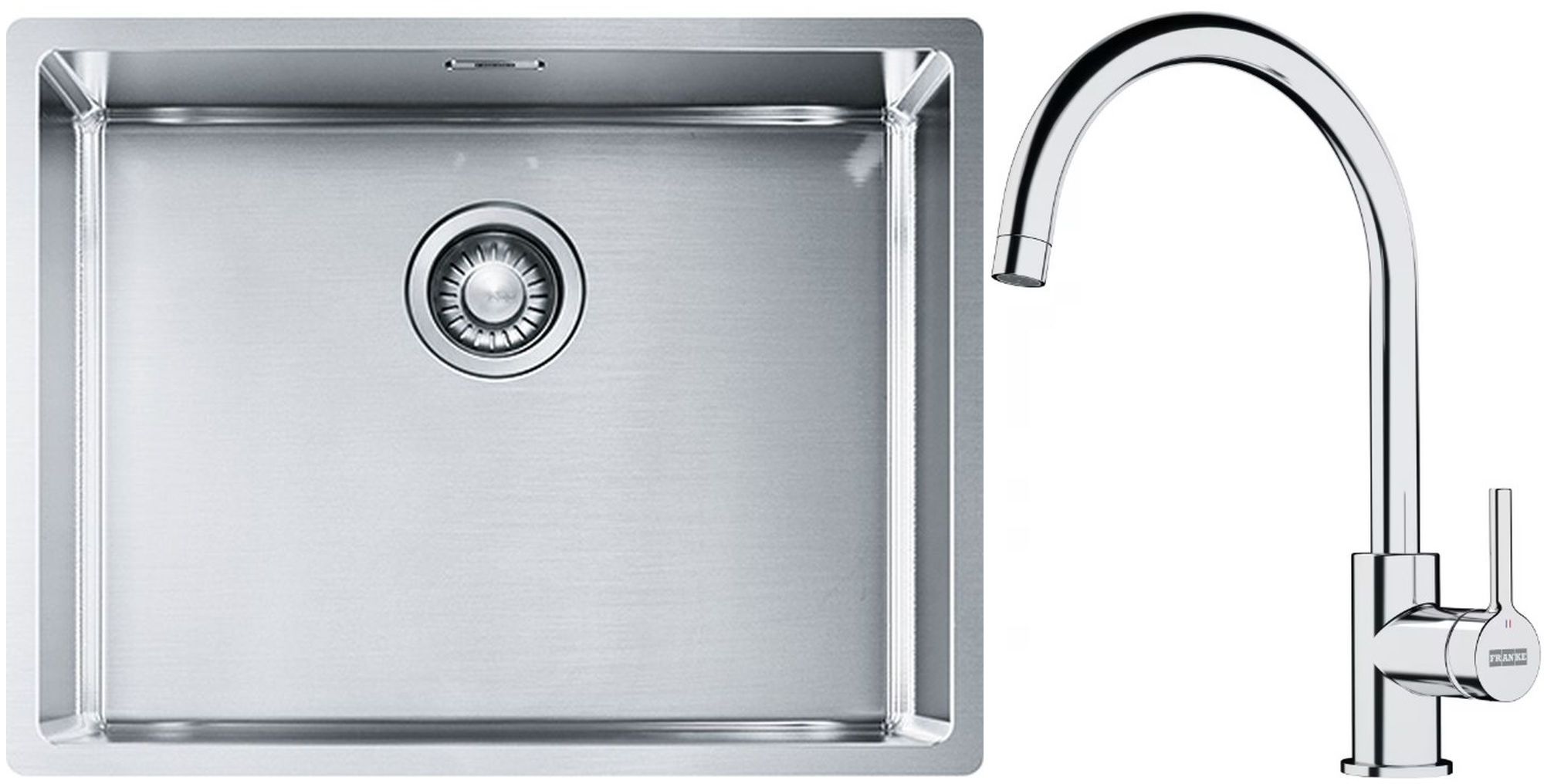 Franke Box BXX 110-54/ BXX 210-54 zlewozmywak 58x45 cm stalowy z baterią kuchenną Lina chrom (1270453660, 1150693228)