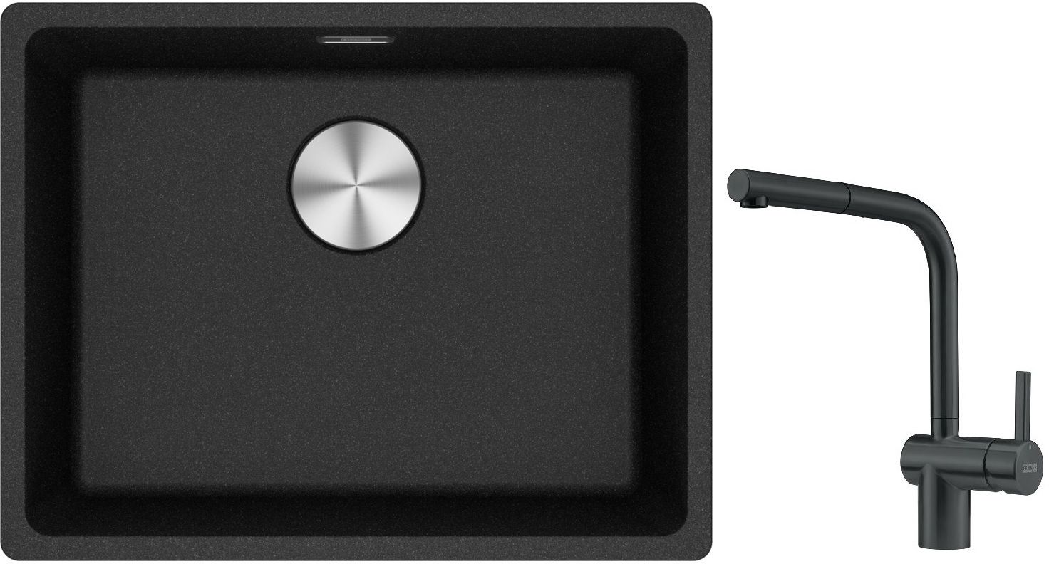 Franke Maris MRG 110-52 zlewozmywak 52x40 cm Fragranite onyx z baterią kuchenną Atlas czarna stal szlachetna (1250687253, 1150550427)