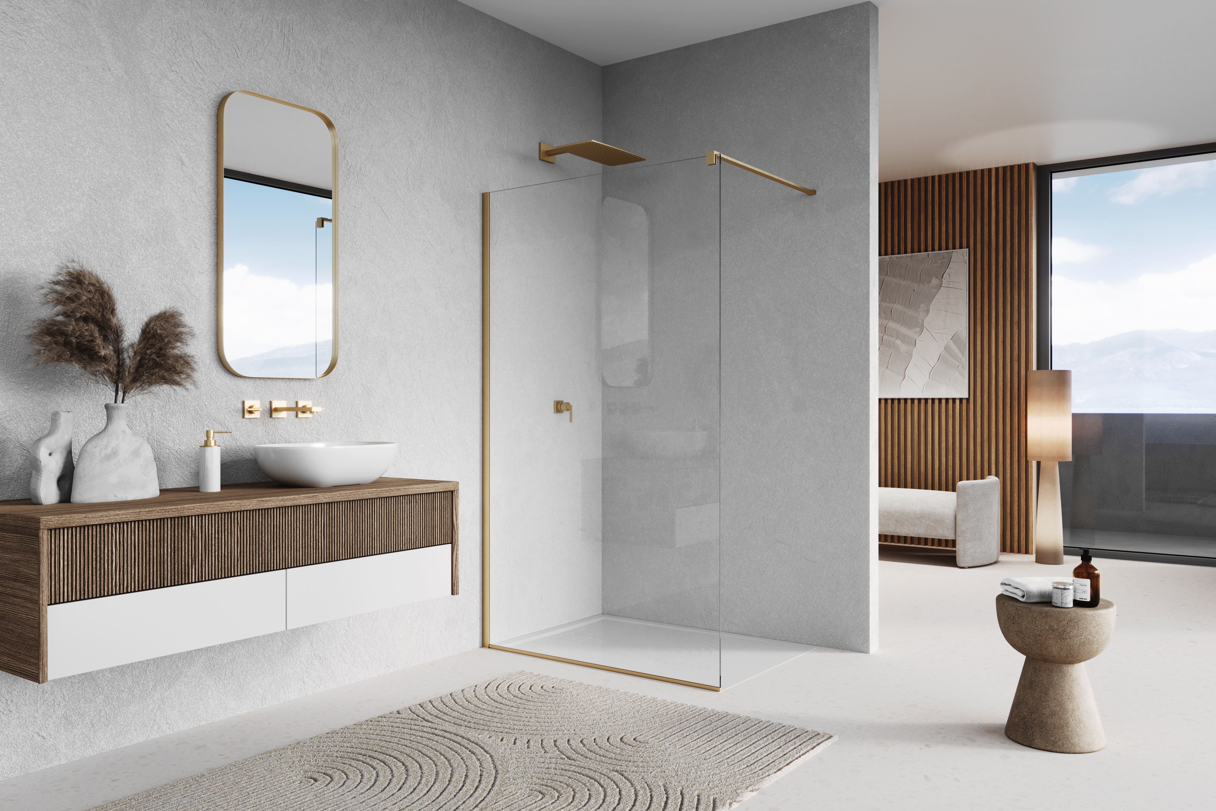 SanSwiss Walk-In Easy ścianka prysznicowa 100 cm złoty szczotkowany/szkło przezroczyste STR4P1001307