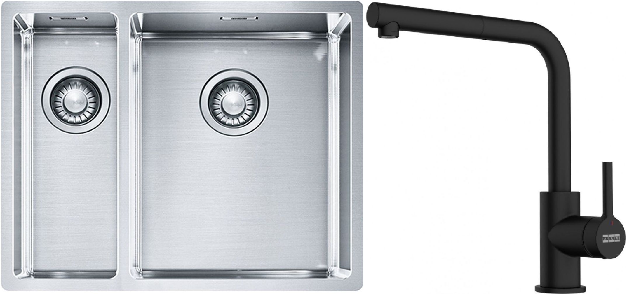 Franke Box BXX 260/160-34-16 zlewozmywak 56x45 cm stalowy z baterią kuchenną Lina czarny mat (1270369916, 1150712435)