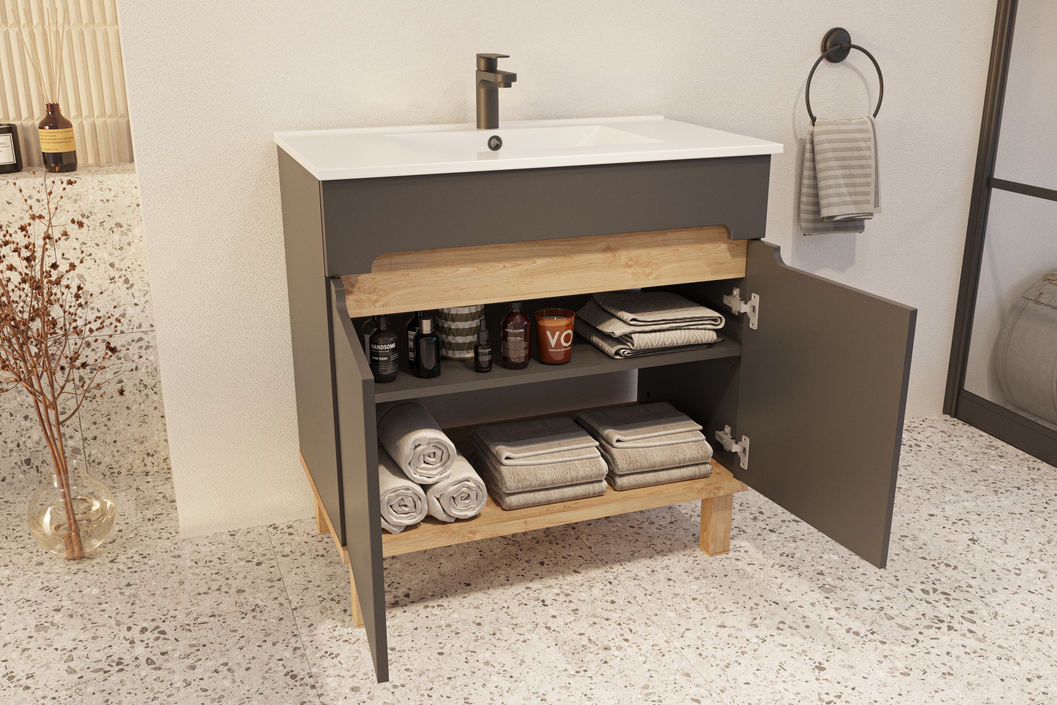 Strama Ovo szafka 59,7x45,6x80 cm podumywalkowa stojąca grafitowa-dąb 12.100.03 - Wysyłka w 24h