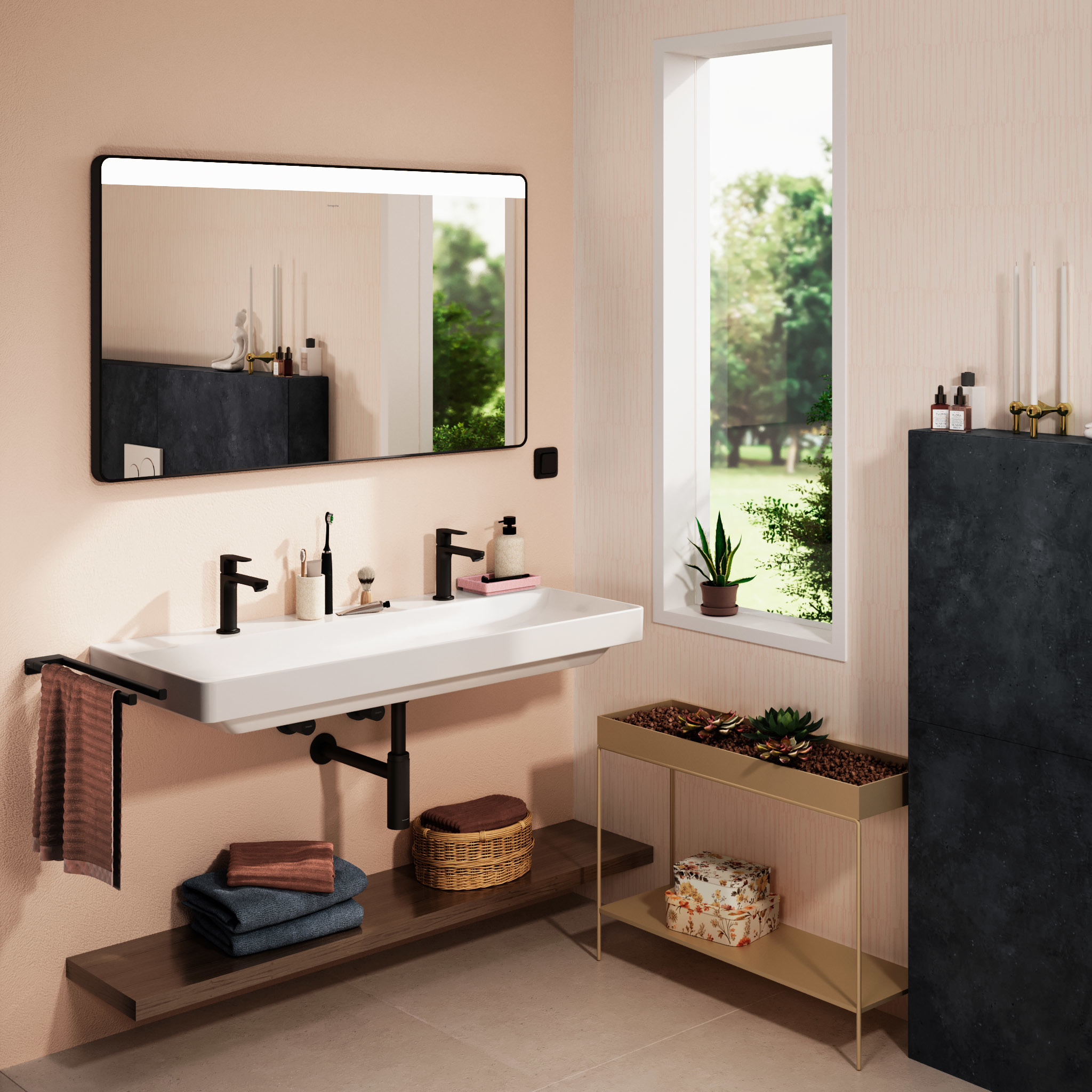 Hansgrohe Xarita Lite Q lustro 120x70 cm prostokątne z oświetleniem czarny mat 54960670