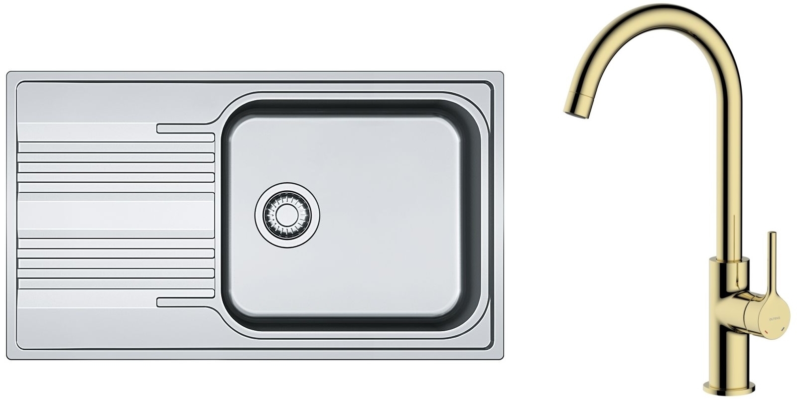 Zestaw Franke Smart SRL 611-86 XL zlewozmywak stalowy 86x50 cm z baterią kuchenną Oltens Skaft len/złoty połysk (1010368324, 35206800) - Wysyłka w 24h