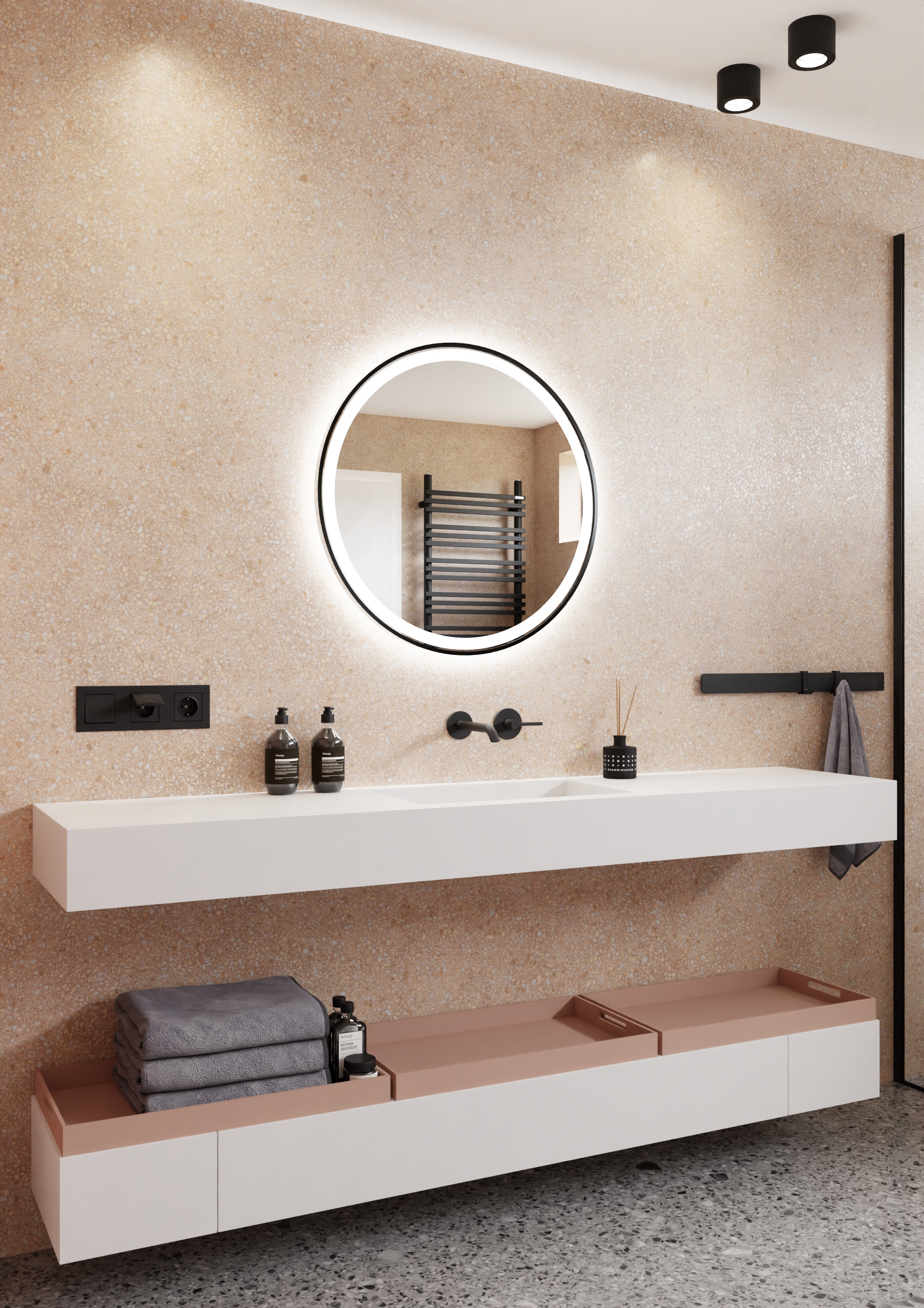 Dubiel Vitrum Holiday lustro 70x70 cm okrągłe z oświetleniem czarny