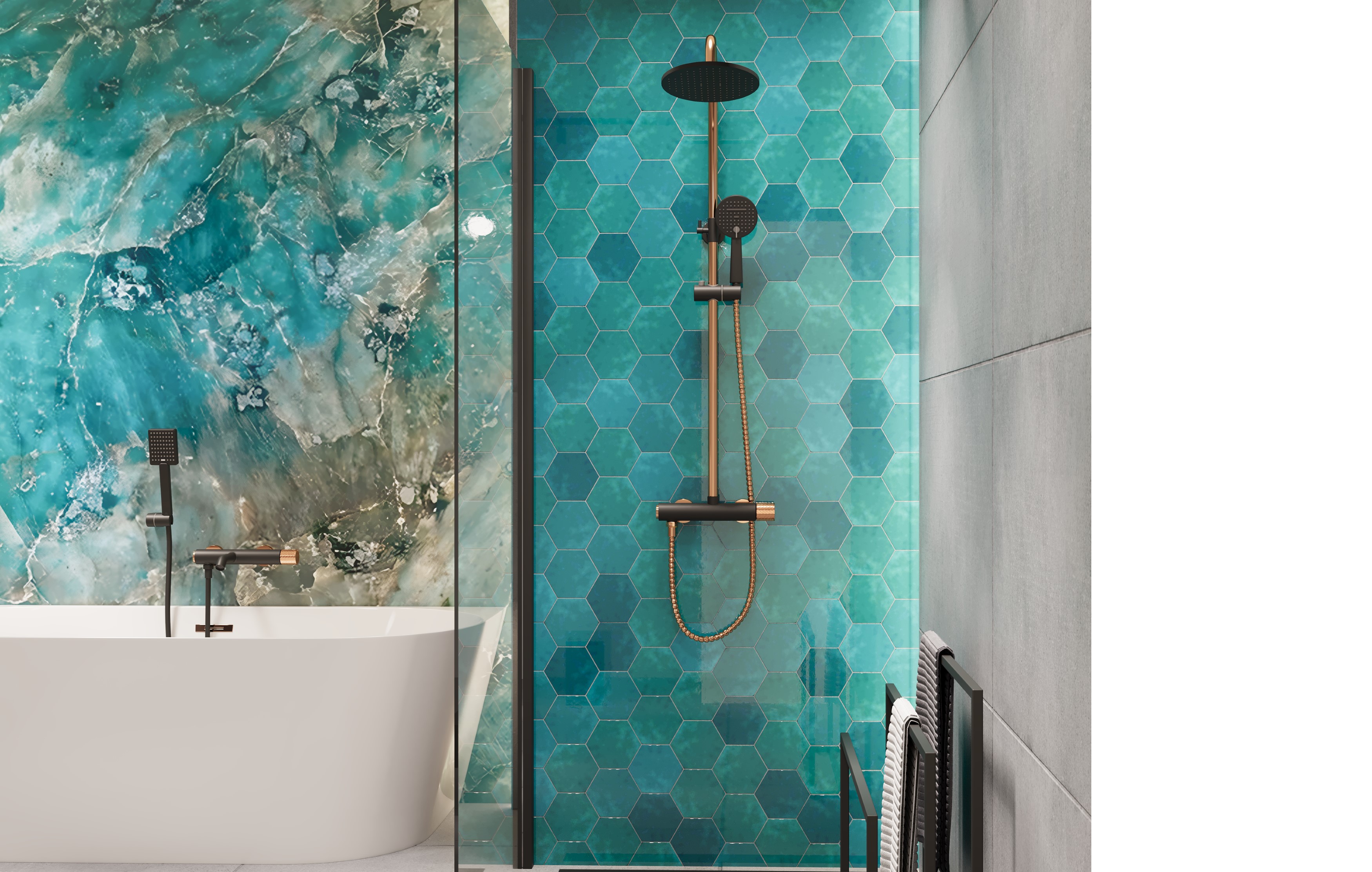 Invena Moonlight zestaw prysznicowy ścienny czarny/złotyAU77014