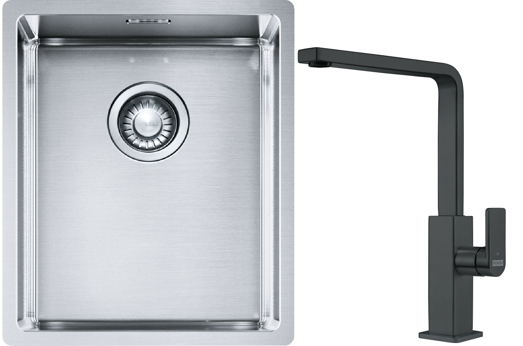 Franke Box BXX 210/110-34 zlewozmywak 38x45 cm stalowy z baterią kuchenną Mythos czarna stal szlachetna (1270453653, 1150550441)