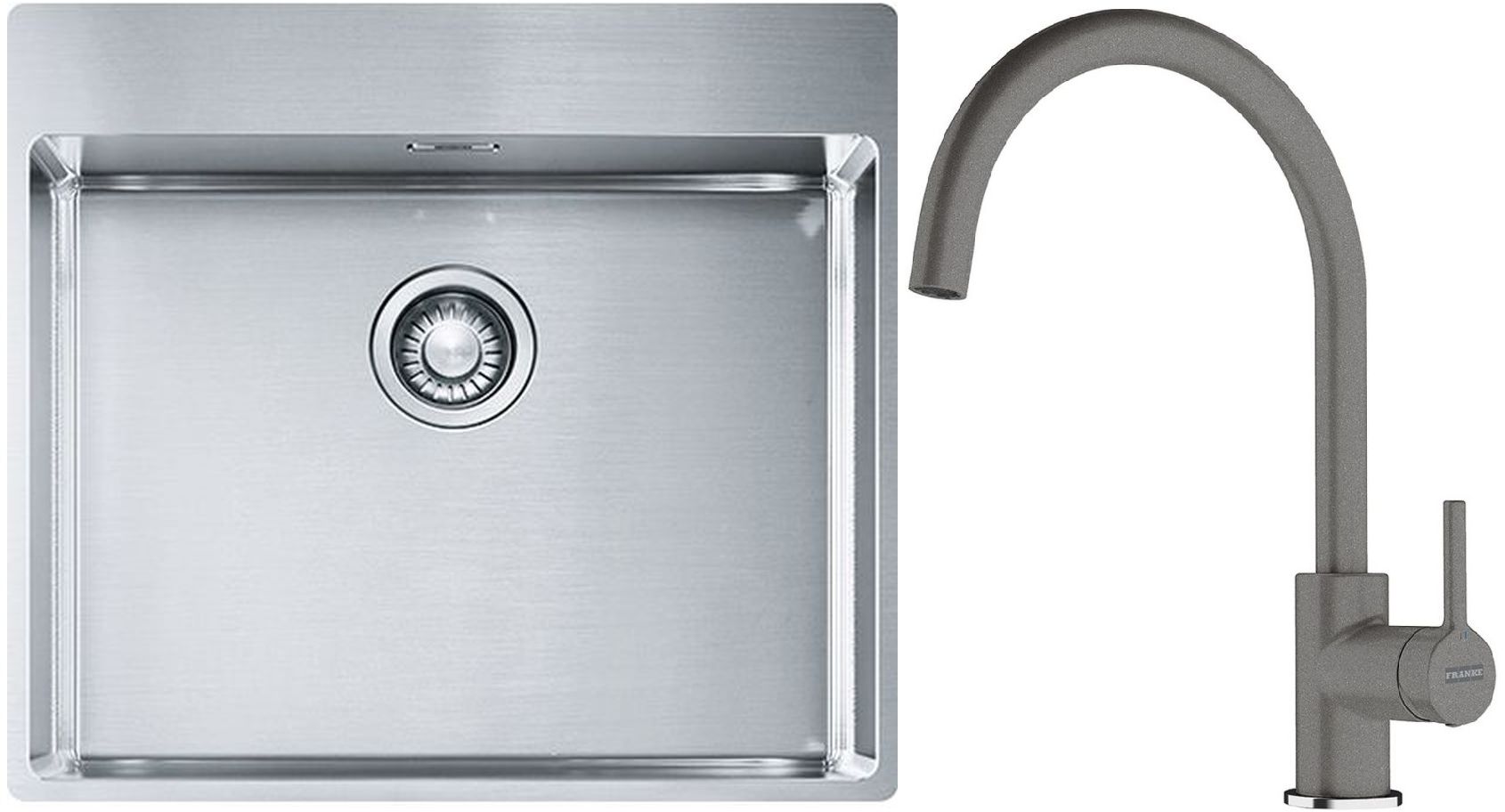 Franke Box BXX 210-54 TL zlewozmywak 57x51 cm stalowy z baterią kuchenną Lina kamienny szary (1270369295, 1150626022)