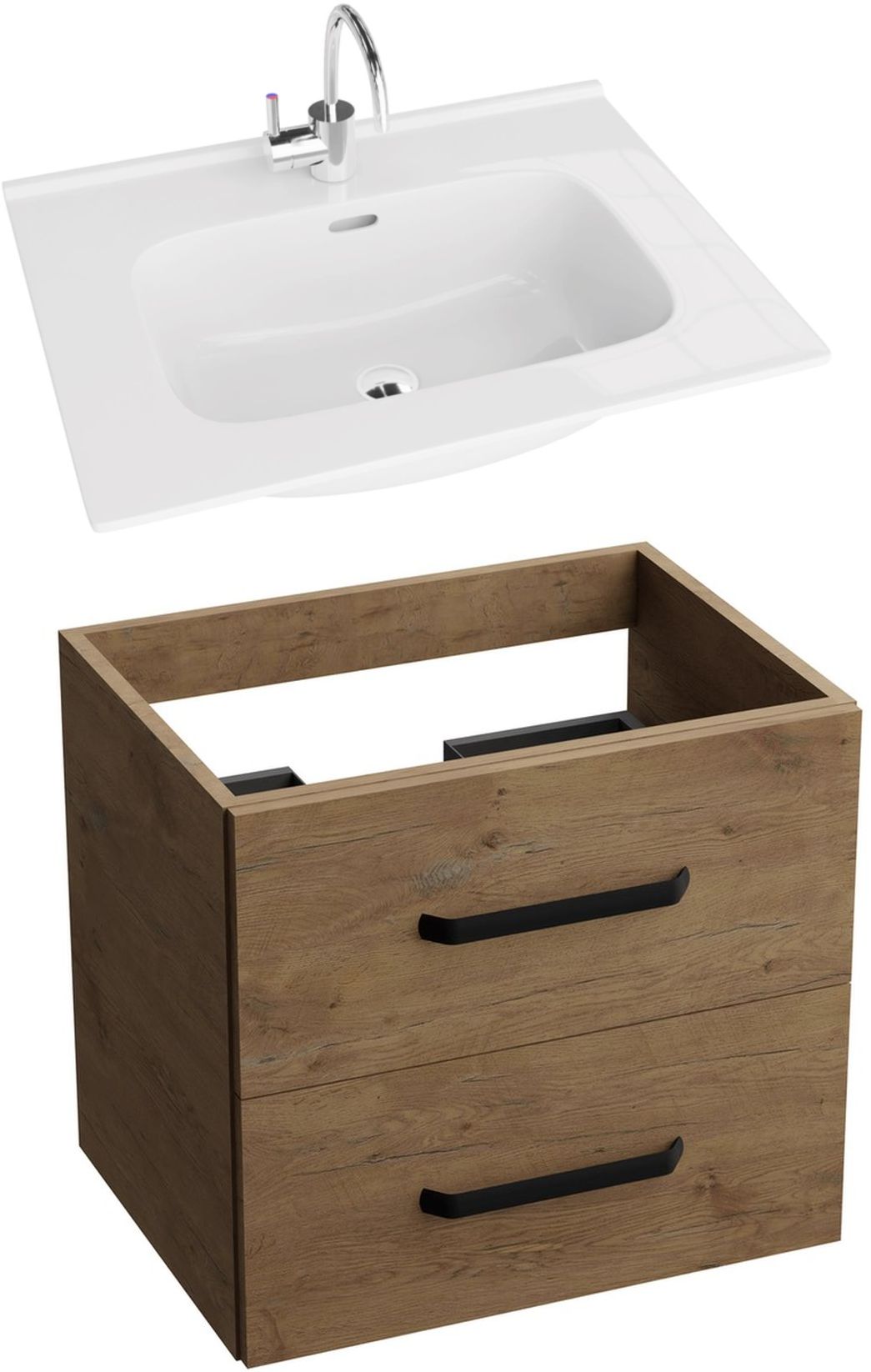 LaVita Minnesota umywalka z szafką 60 cm Montana zestaw meblowy biały/orzech (5900378324423, 5908211416182)