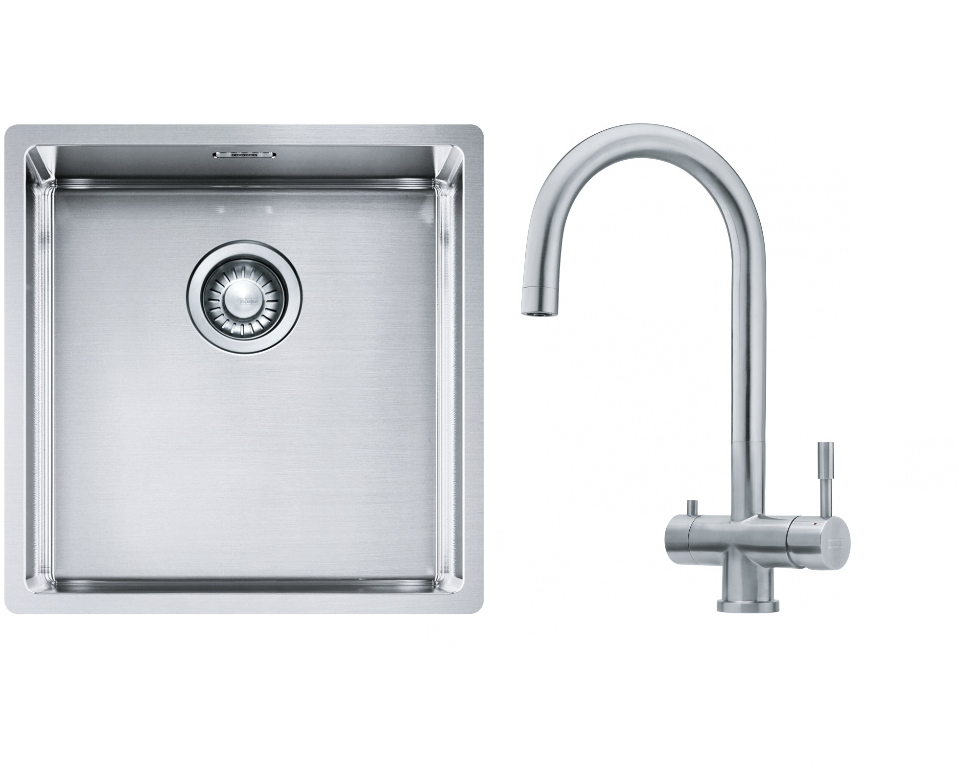Franke Box BXX 210/110-40 zlewozmywak 45x44 cm stalowy z baterią kuchenną Eos stal szlachetna (1270453654, 1200179979)
